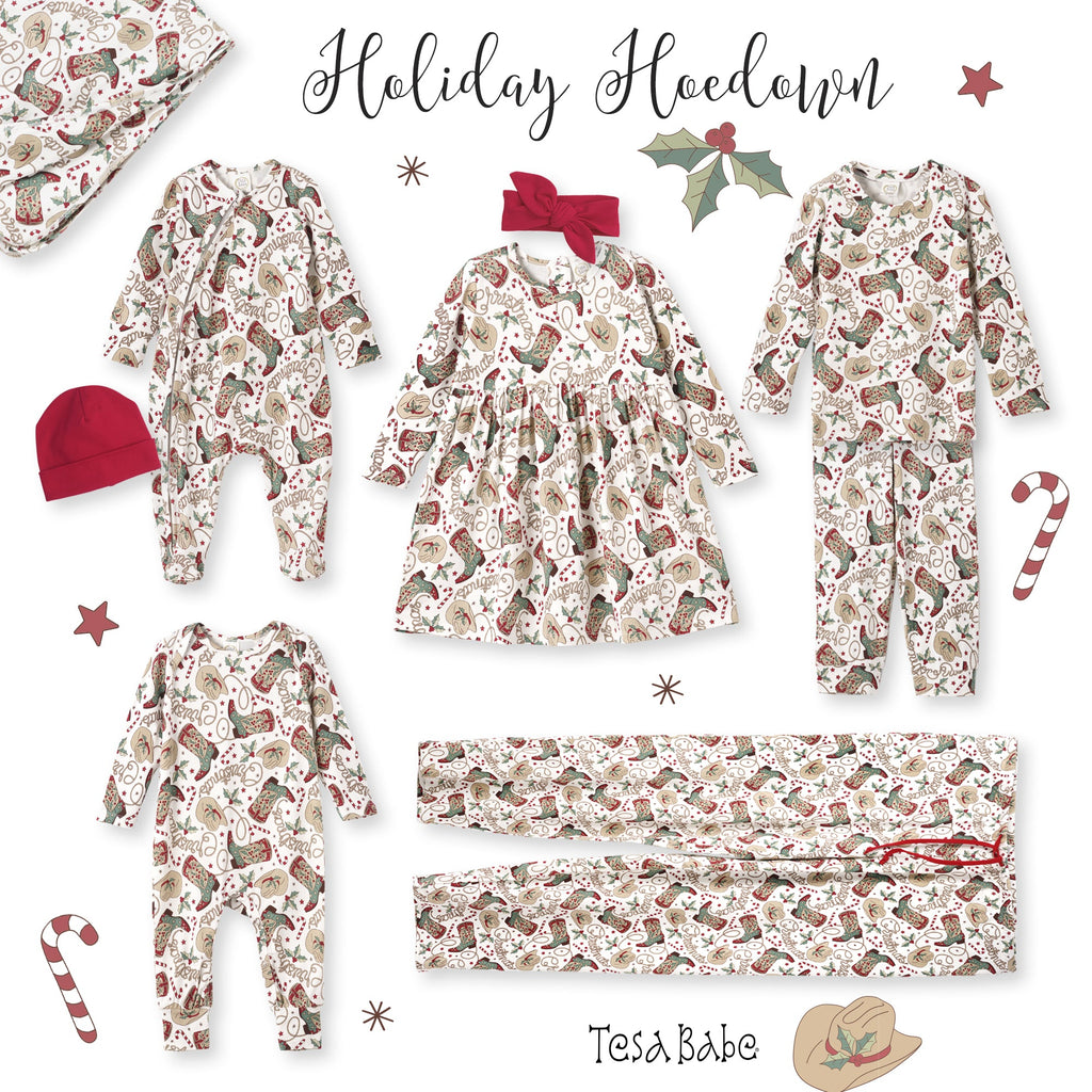 Western Christmas Baby Bamboo Zipper Romper - Cowboy Holiday