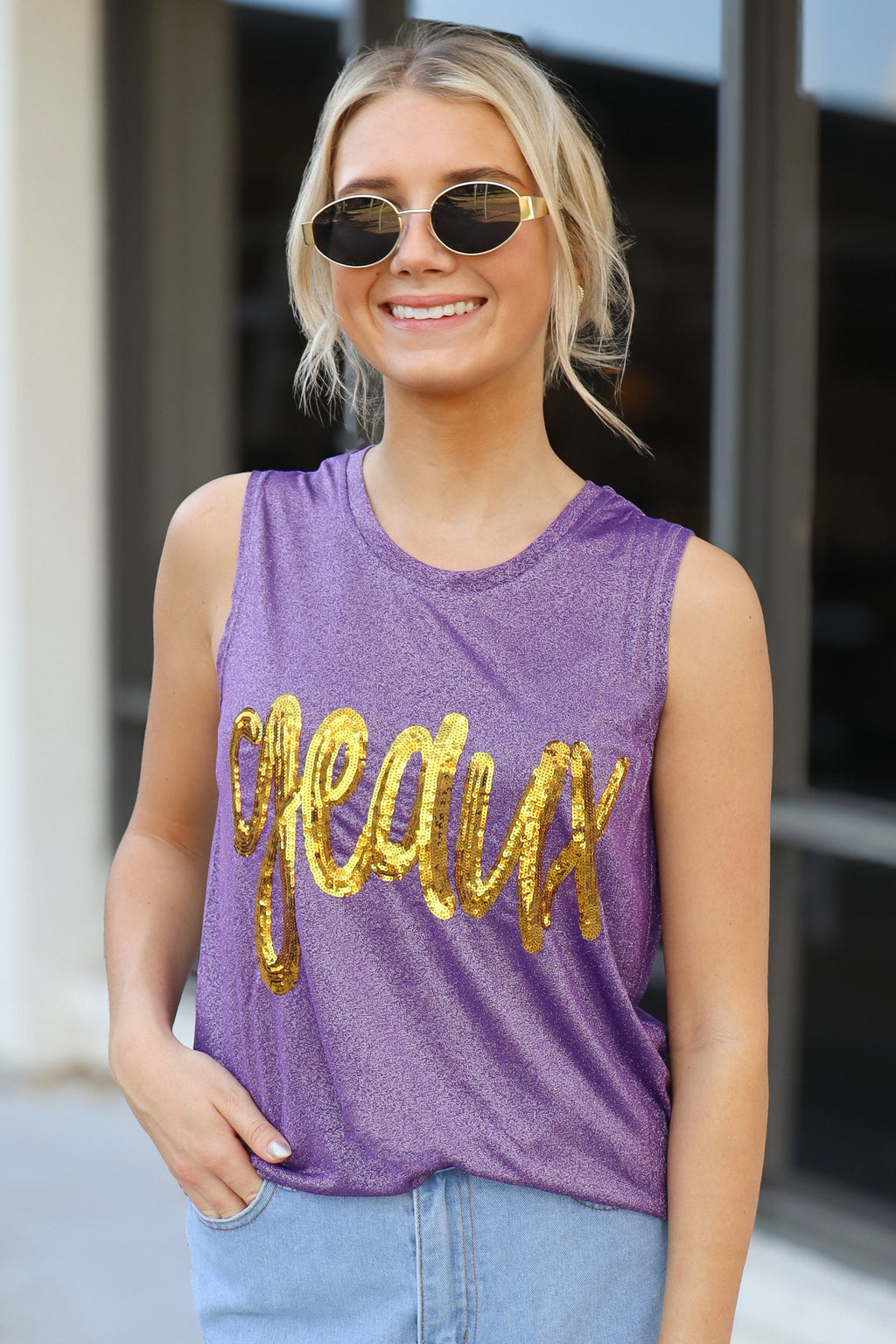 Geaux Purple Glitter Tank