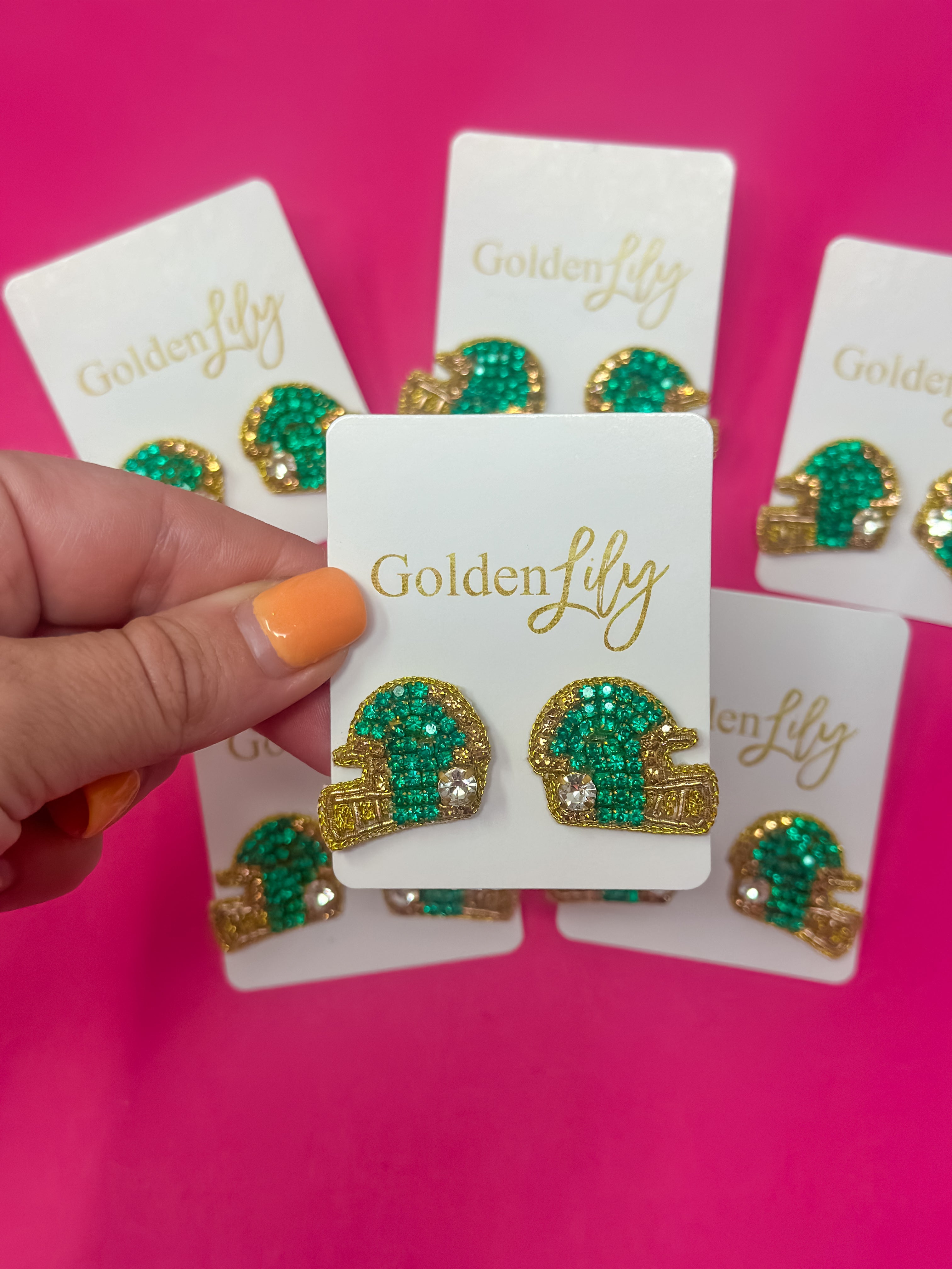 Game Day Helmet Stud Earrings - Green and Gold