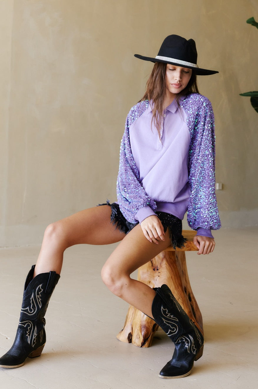 Sequin Sleeve Henley