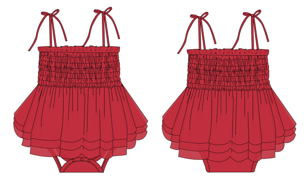 Crimson - Smocked Tulle Bodysuit Dress