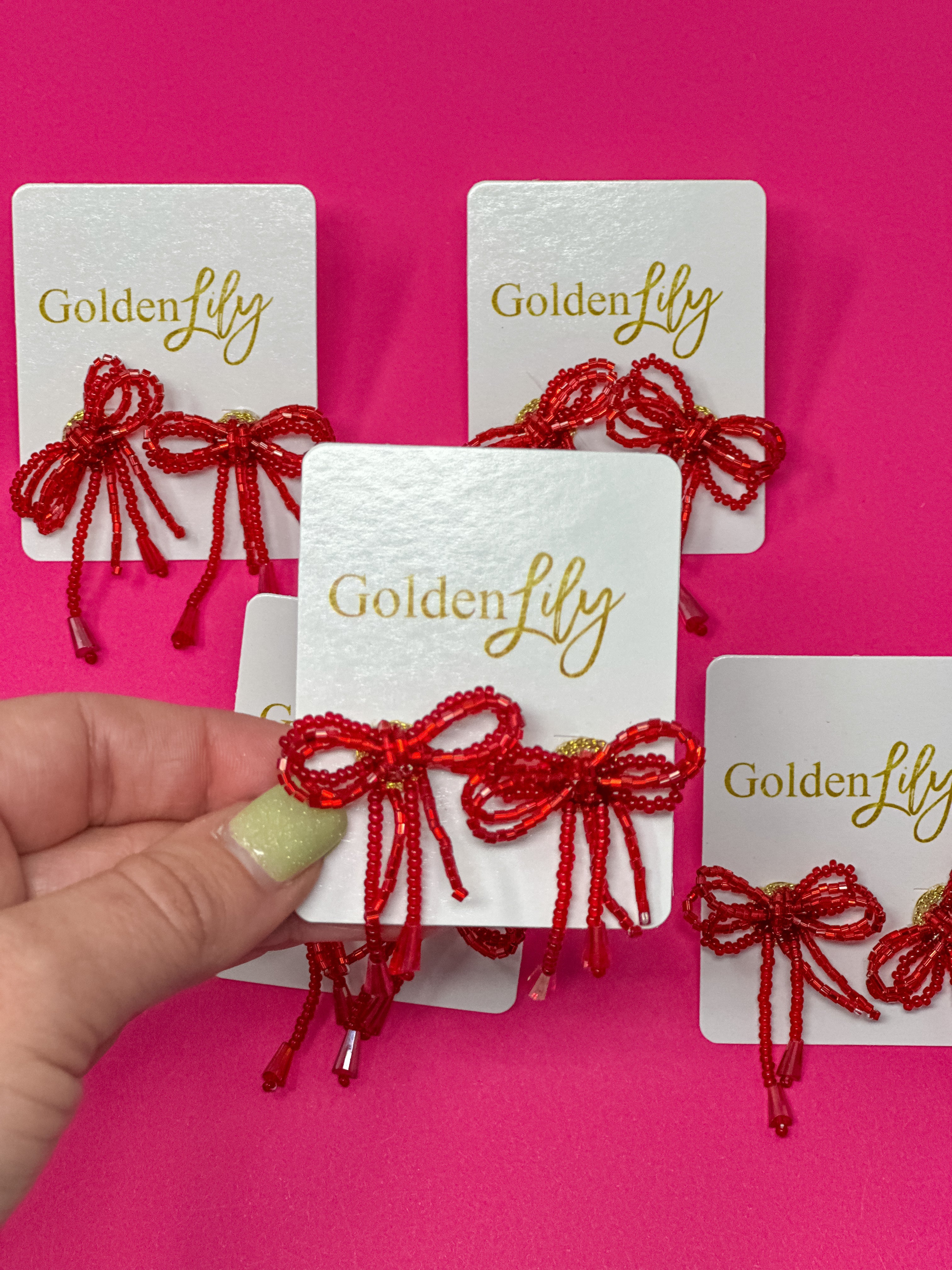 Mini Bow Earrings - Red