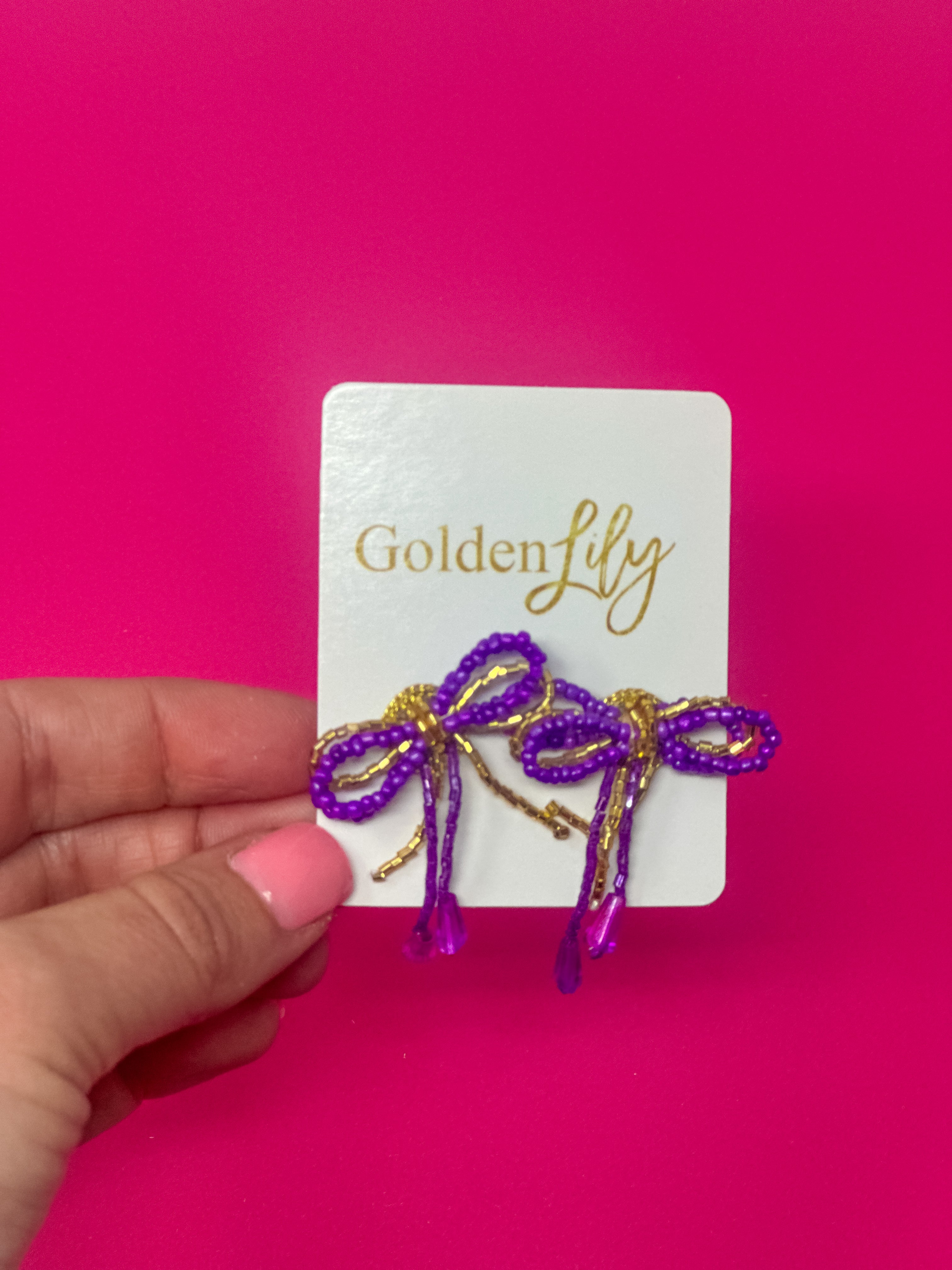 Mini Bow Earrings - Purple and Gold