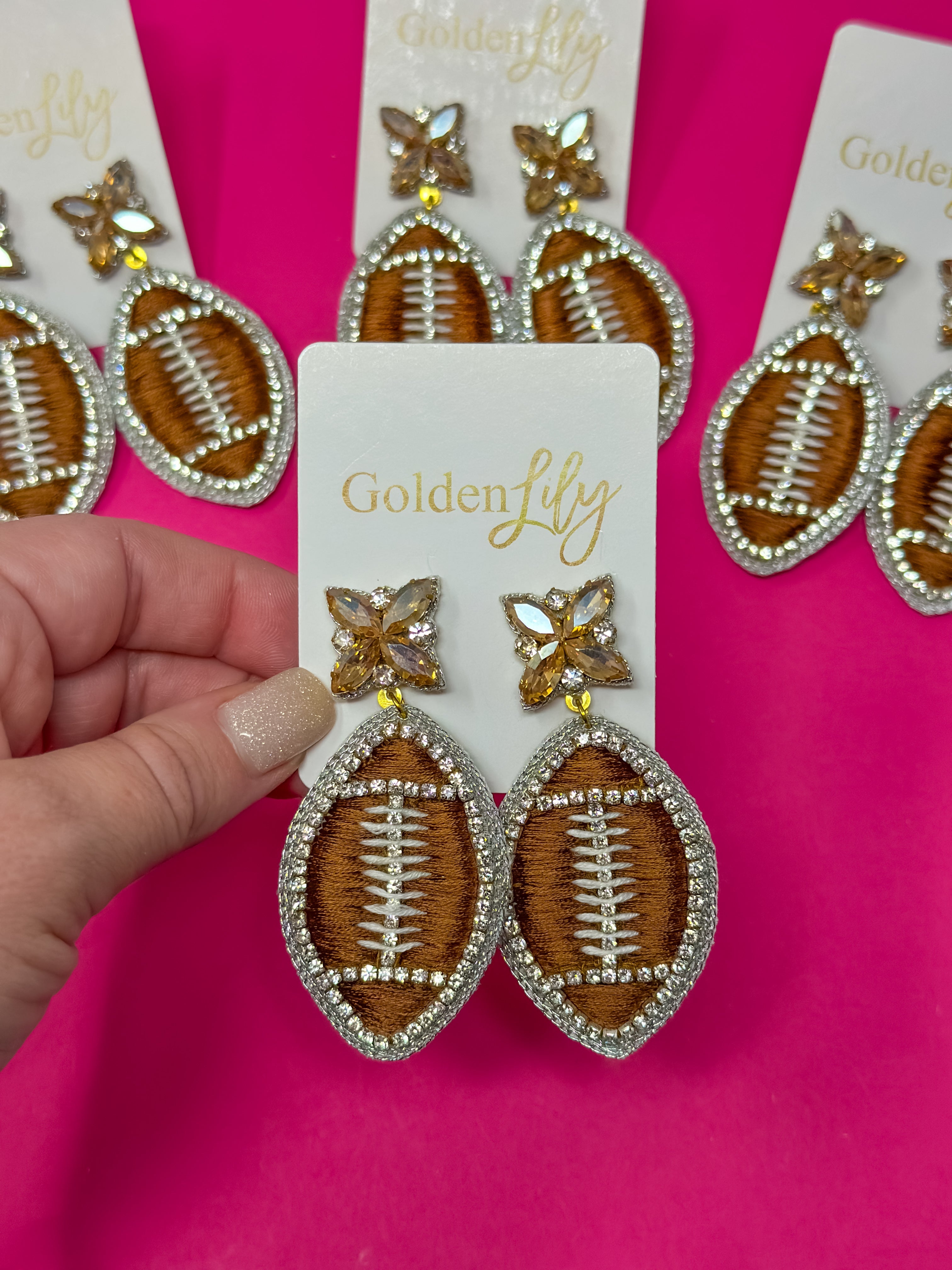 Football Thread Dangle Earrings - Brown