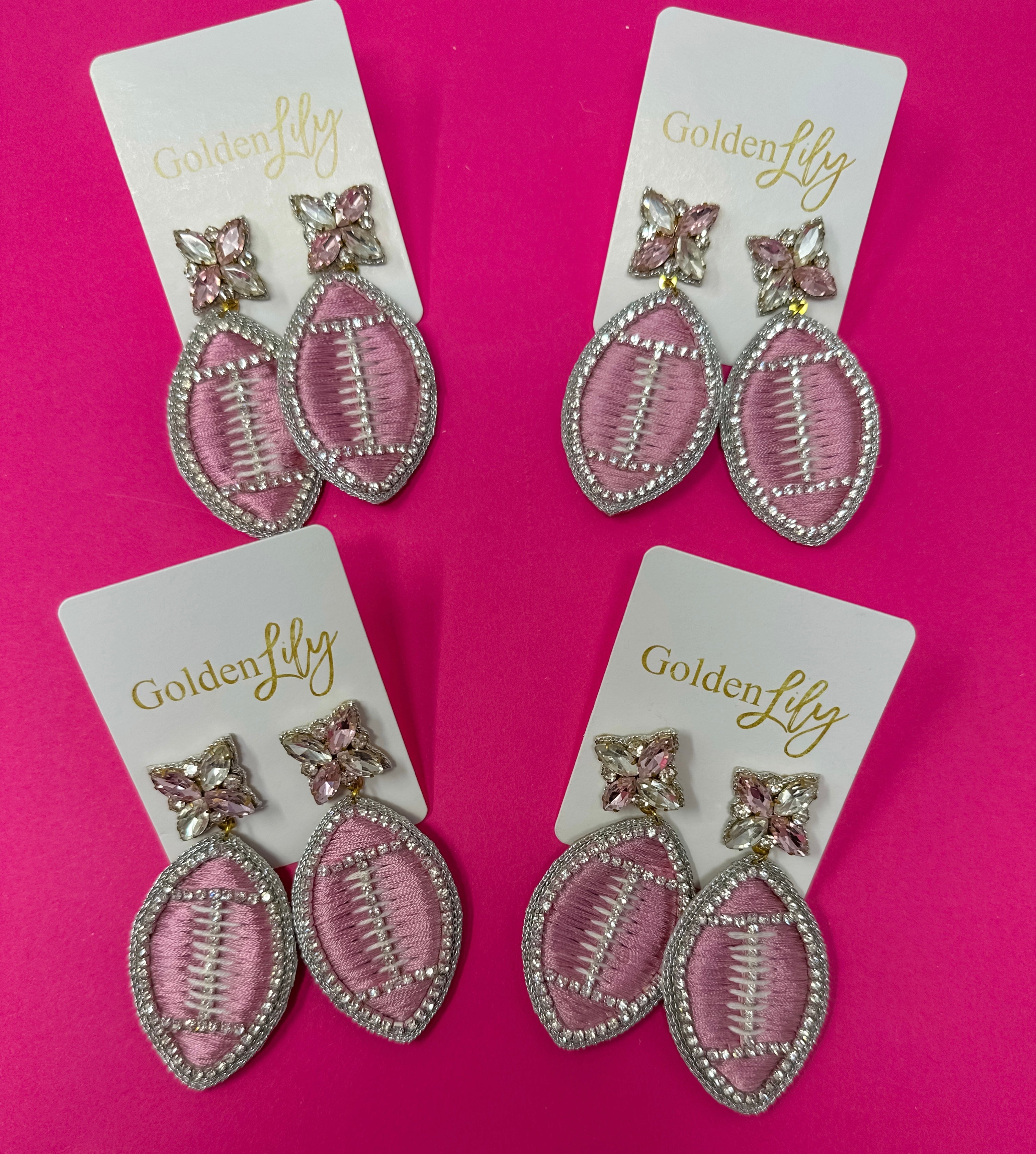 Game Day Football Dangle Earrings - Thread - Pink