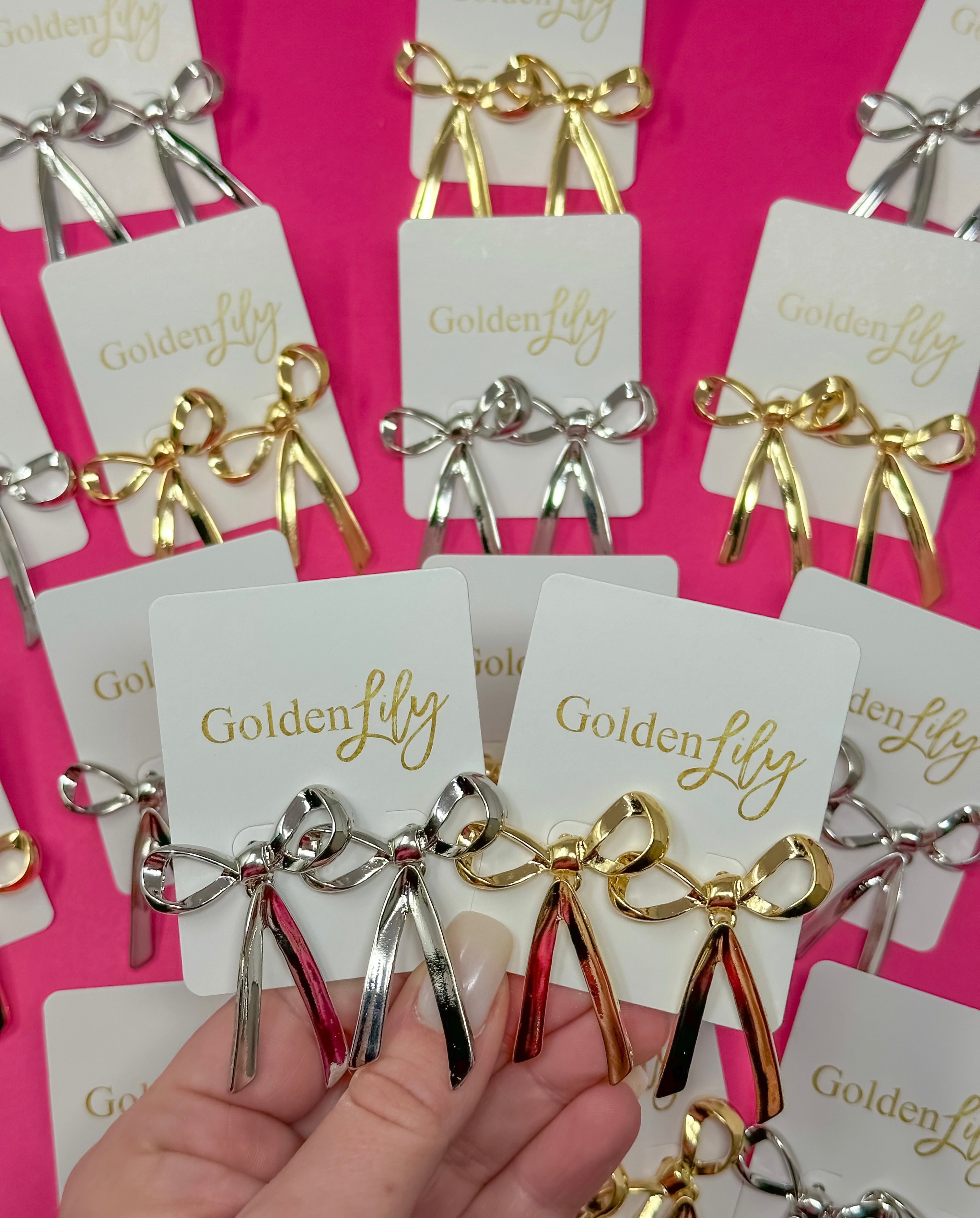 Bow Stud Earrings - Silver