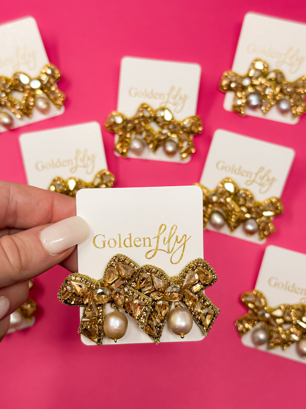 Fancy Bow with Pearl Earrings