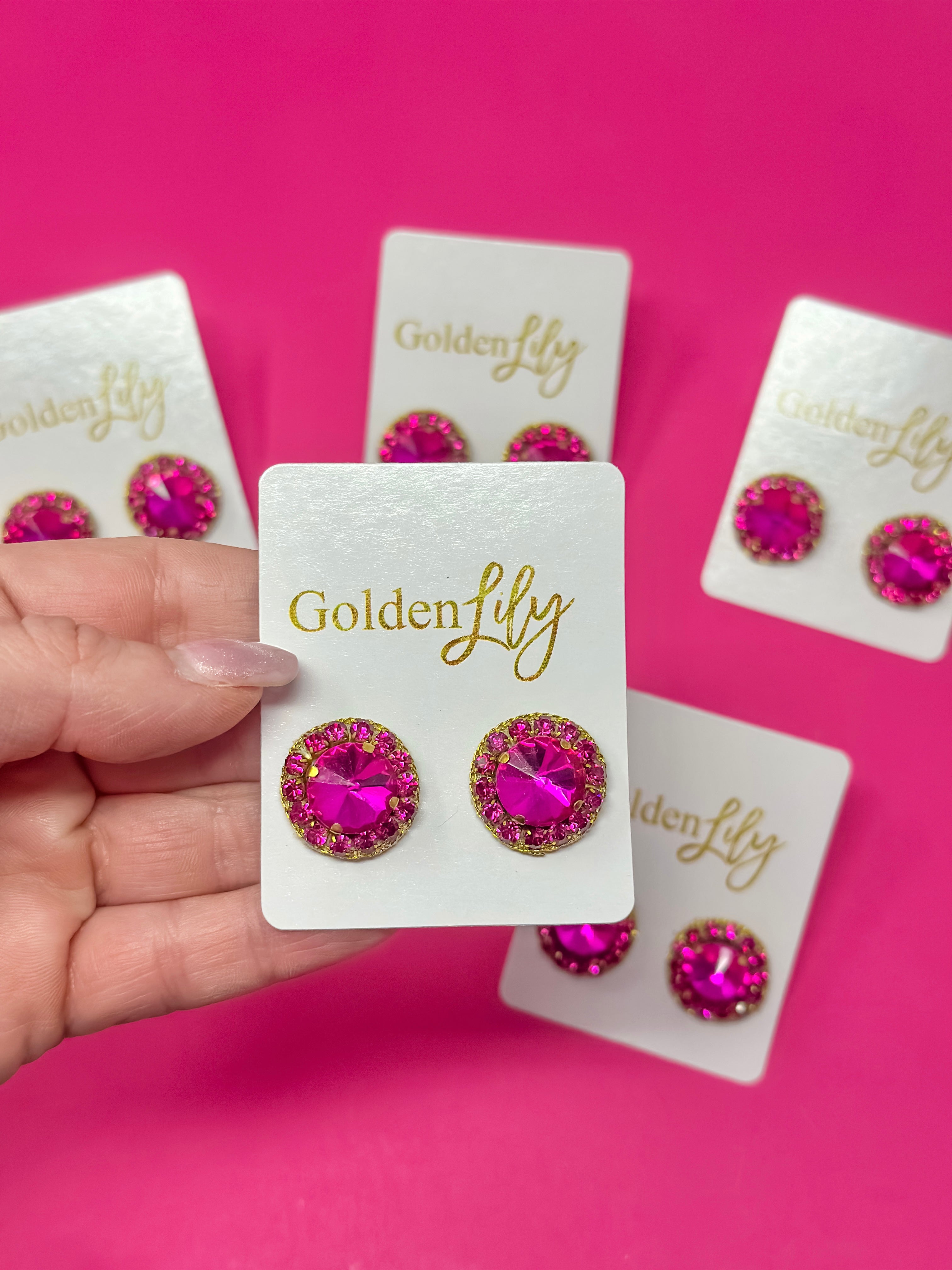 Statement Stud Earrings - Solid Dark Pink