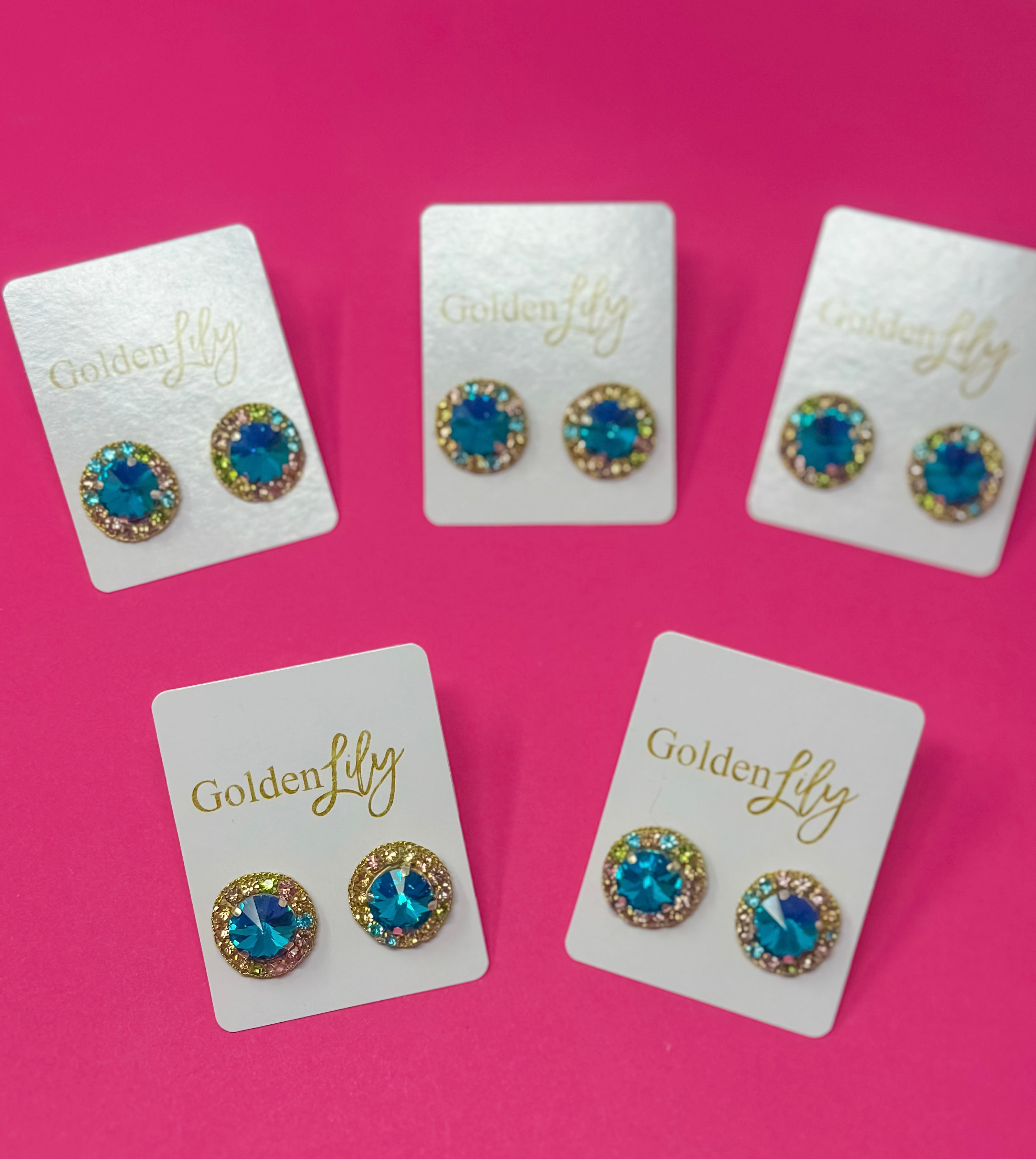 Statement Stud Earrings - Turquoise with Multi Stones
