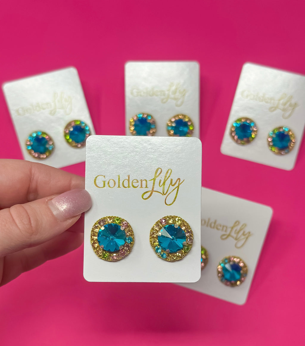 Statement Stud Earrings - Turquoise with Multi Stones