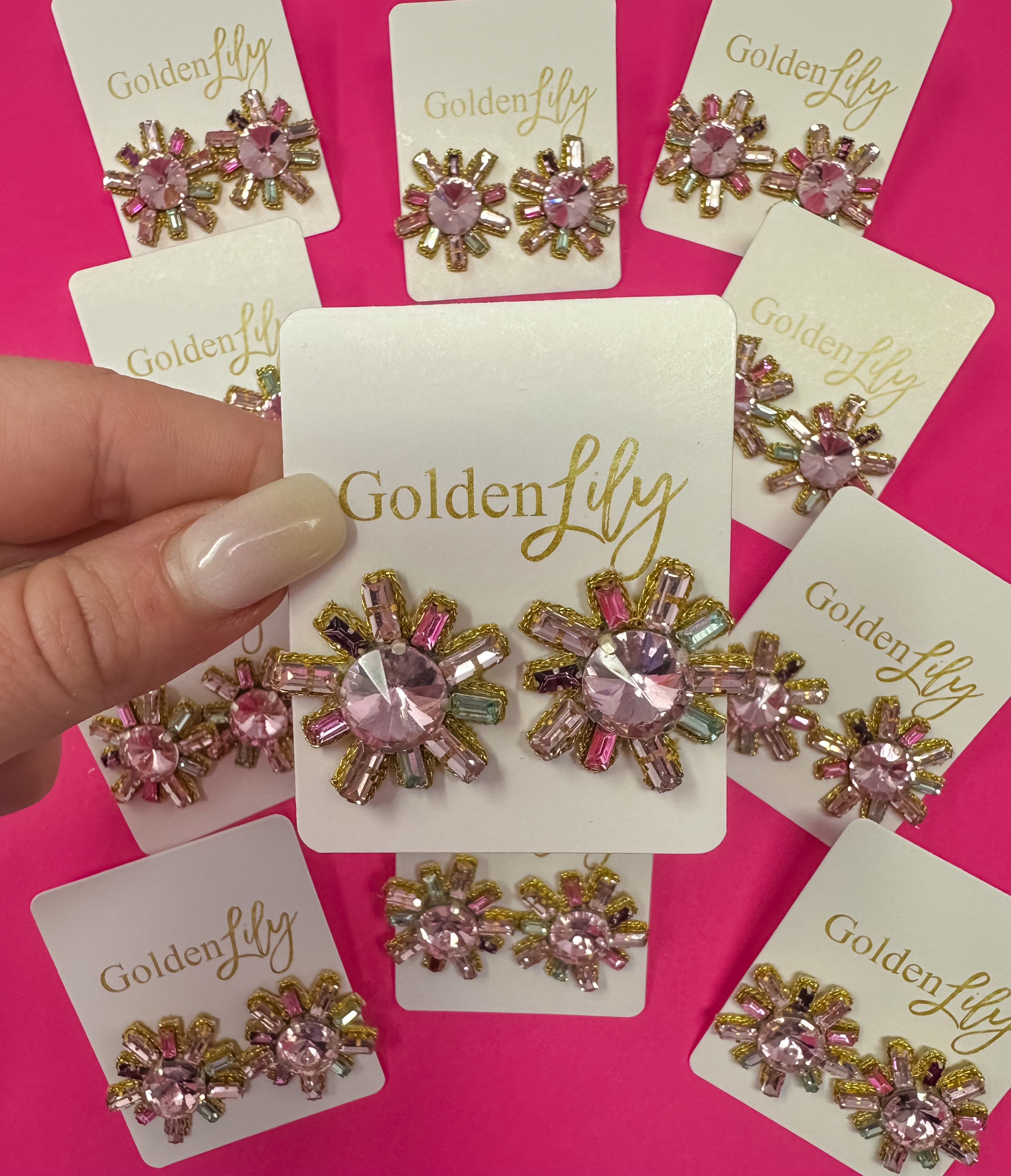 Rhinestone Stud Burst Earrings - Pastel Multi