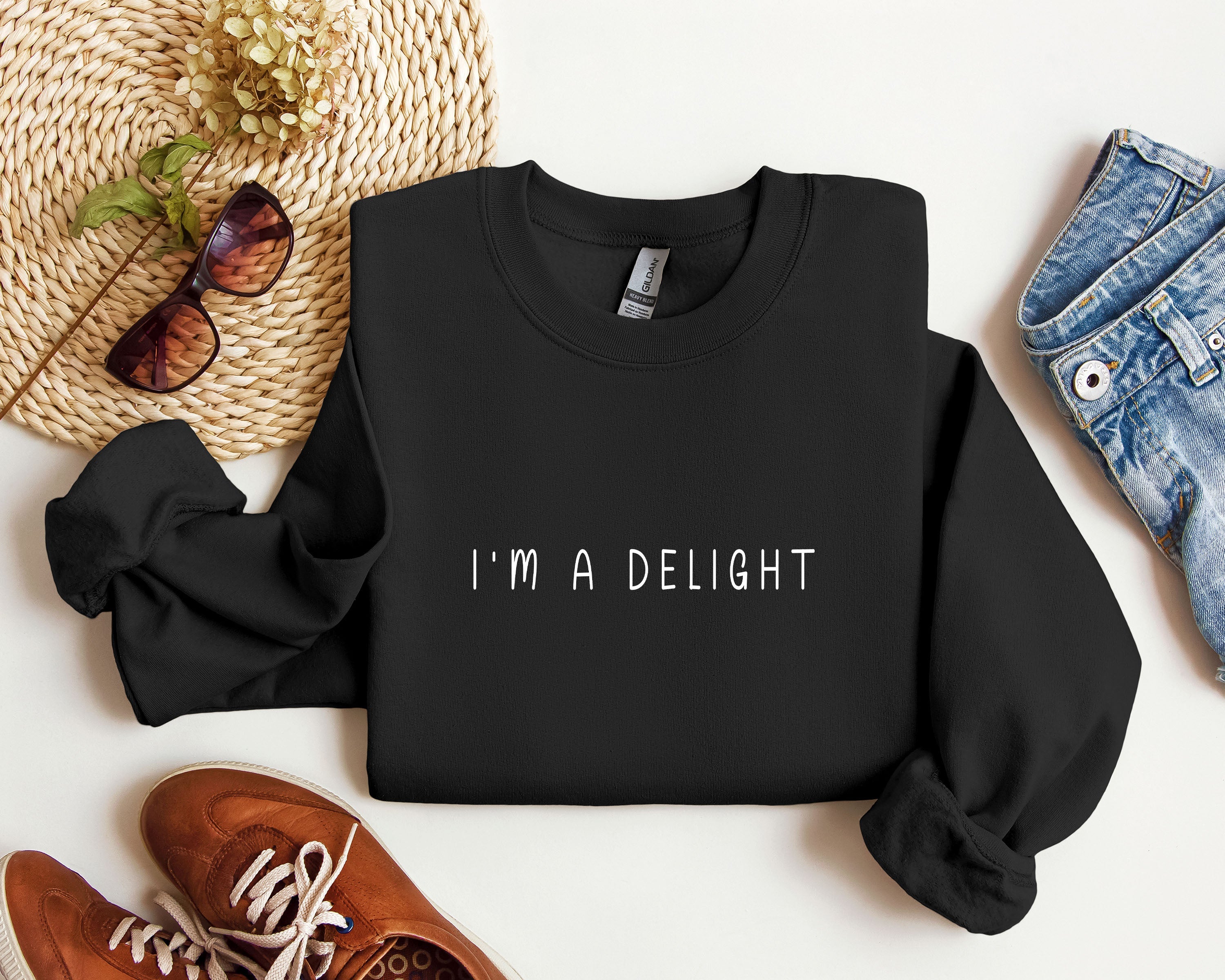 I'm A Delight Minimal Funny Sweatshirt, Sarcastic College Sweatshirt