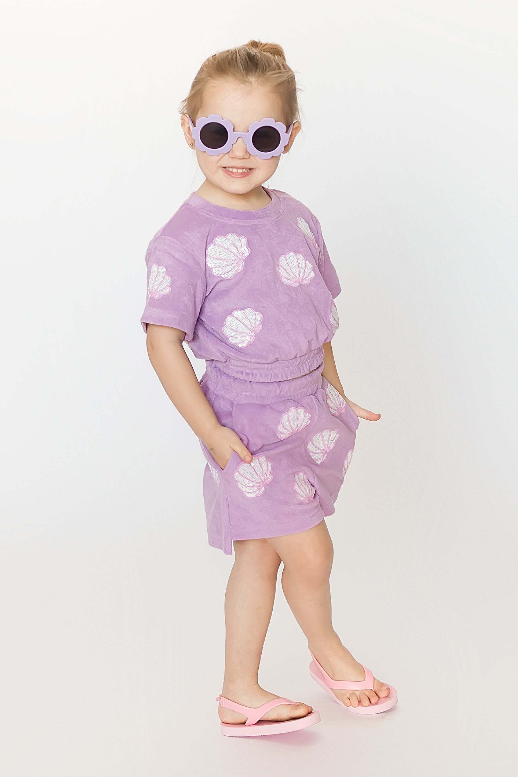 Lavender Terry Cloth Seashell Shorts