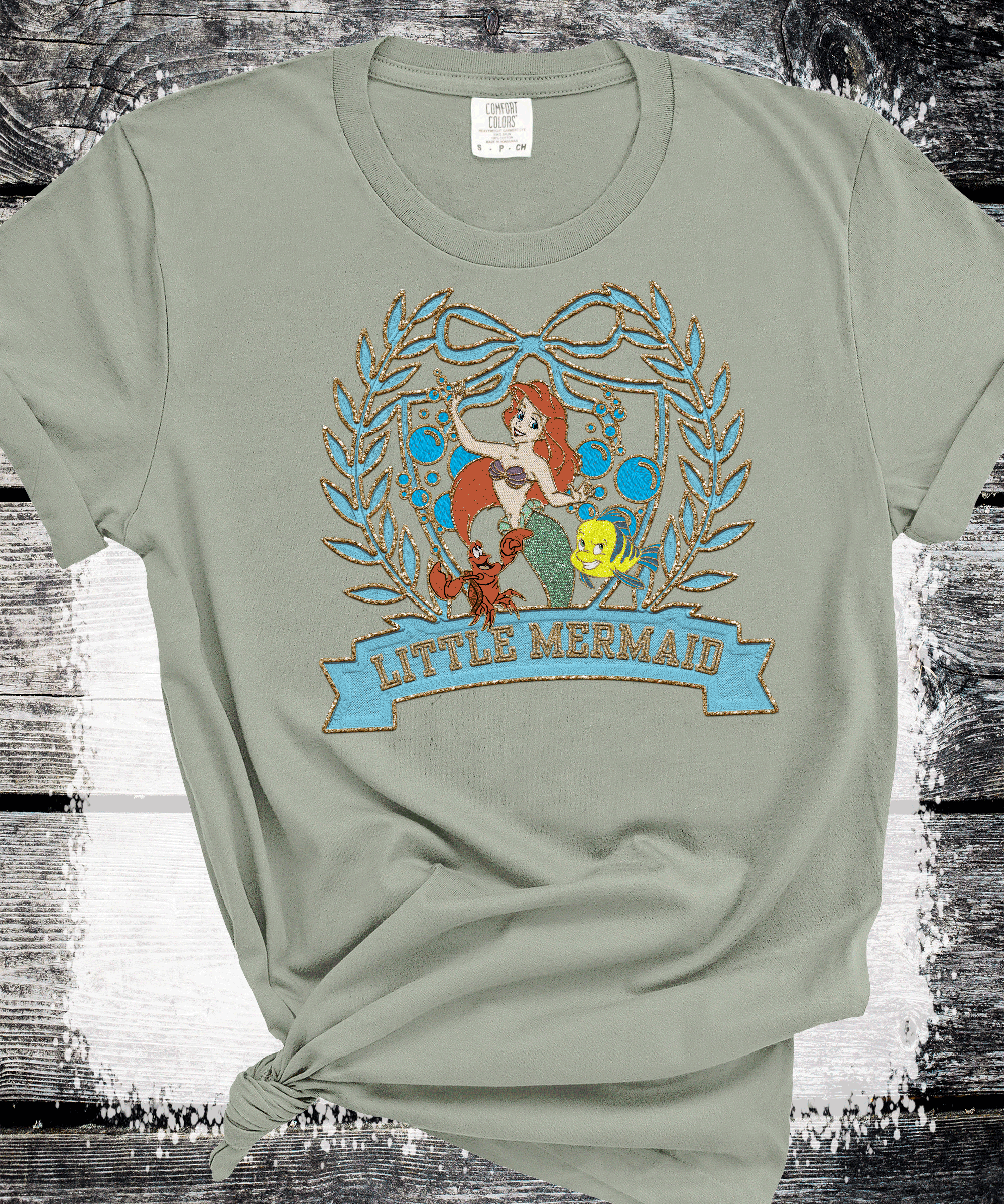 Old School Vintage Little Mermaid, Retro 80s 90s Disney shirts, Flounder and Sebastian shirts,  nostalgic faux embroidered