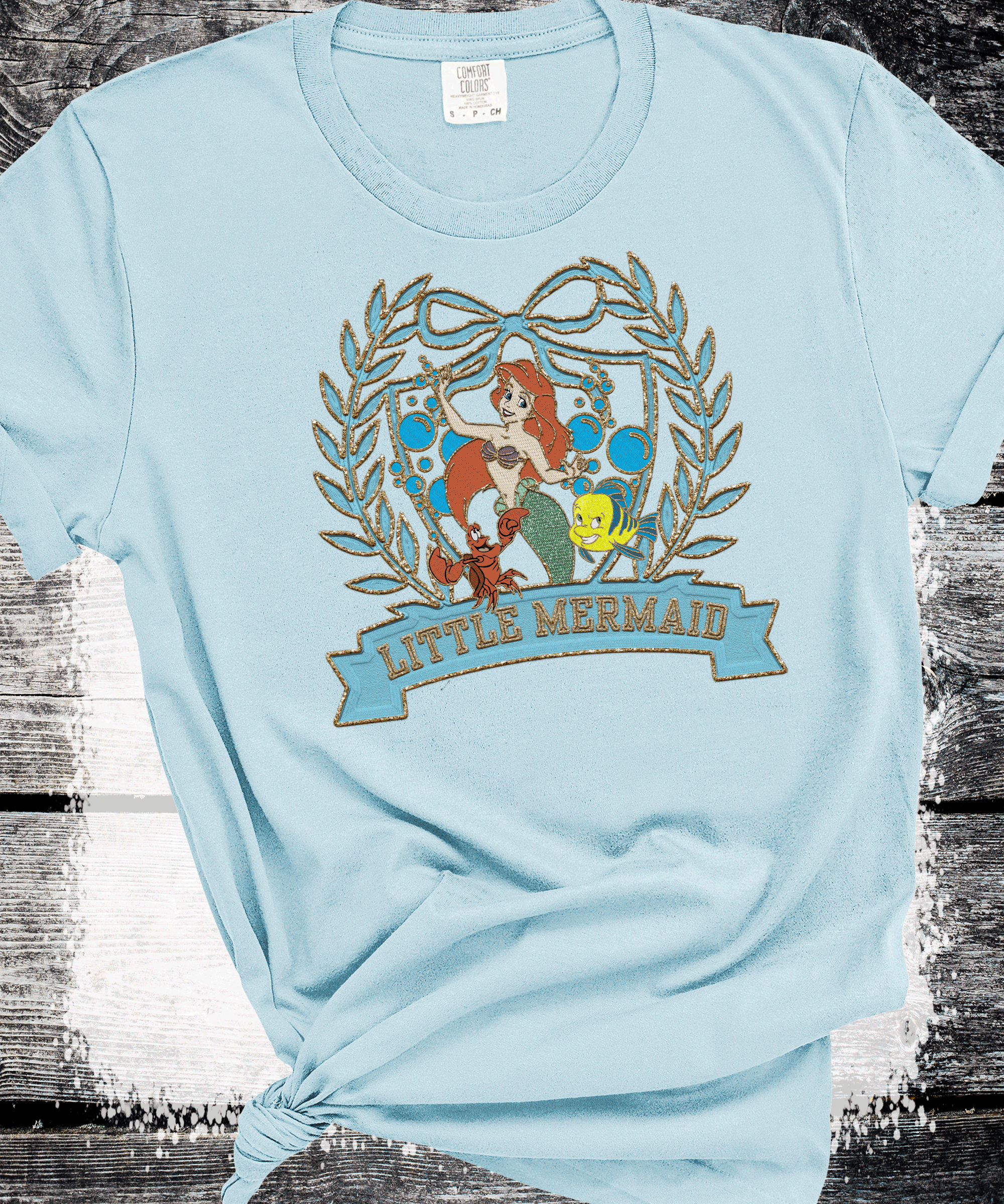 Old School Vintage Little Mermaid, Retro 80s 90s Disney shirts, Flounder and Sebastian shirts,  nostalgic faux embroidered