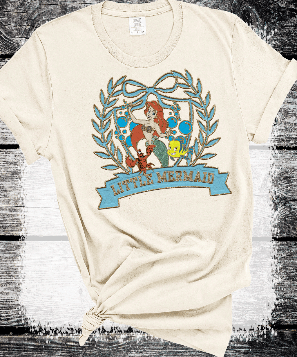 Old School Vintage Little Mermaid, Retro 80s 90s Disney shirts, Flounder and Sebastian shirts,  nostalgic faux embroidered