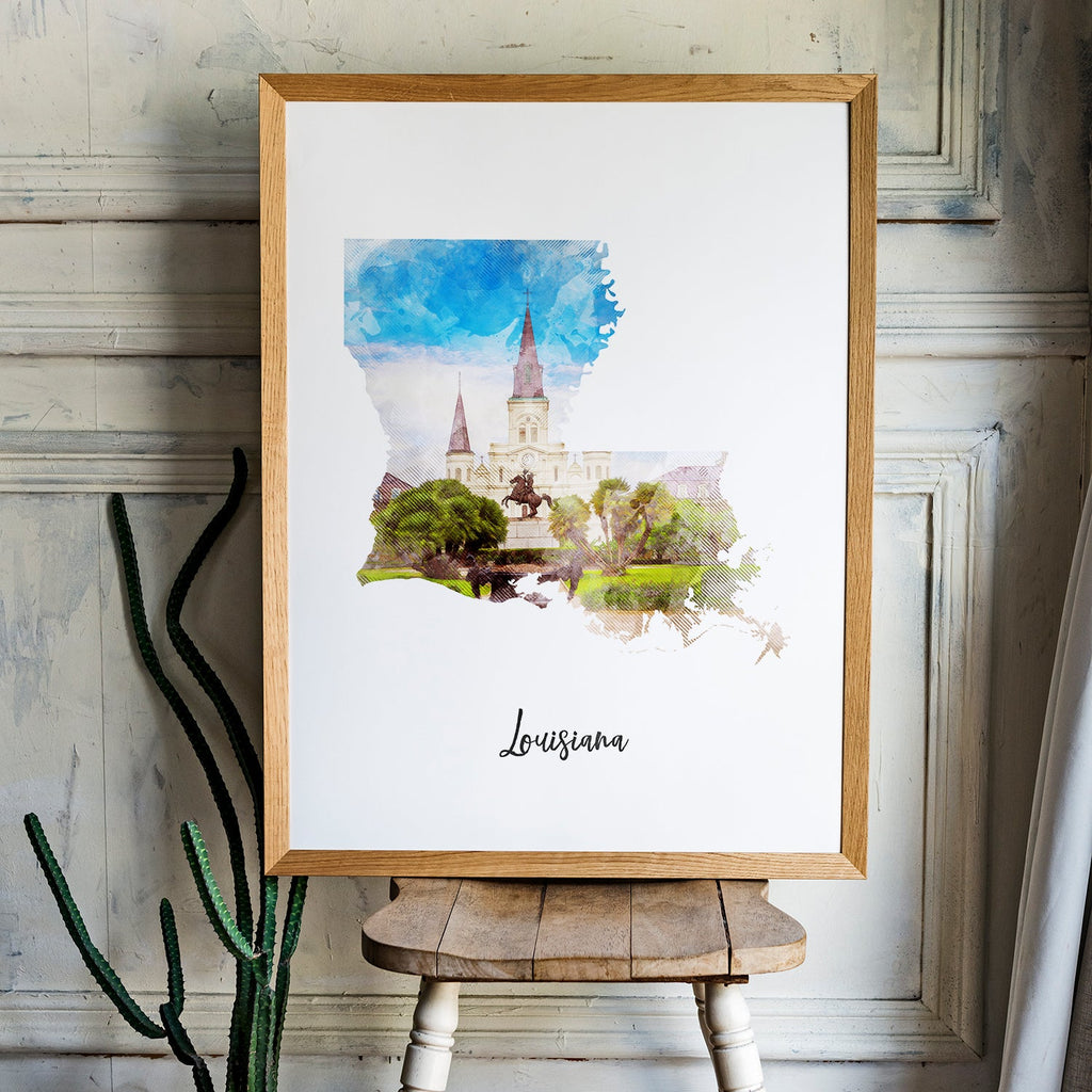 Louisiana Watercolor Map
