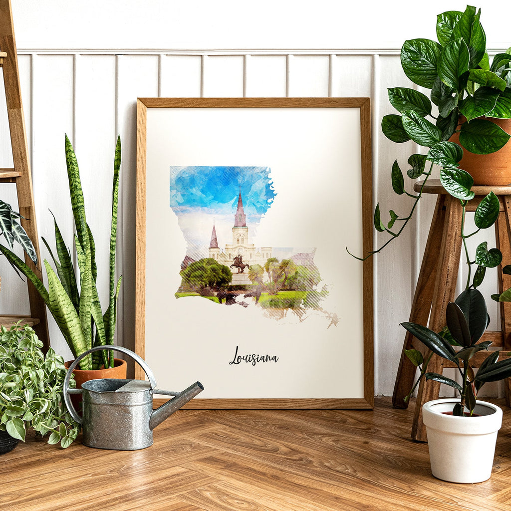 Louisiana Watercolor Map