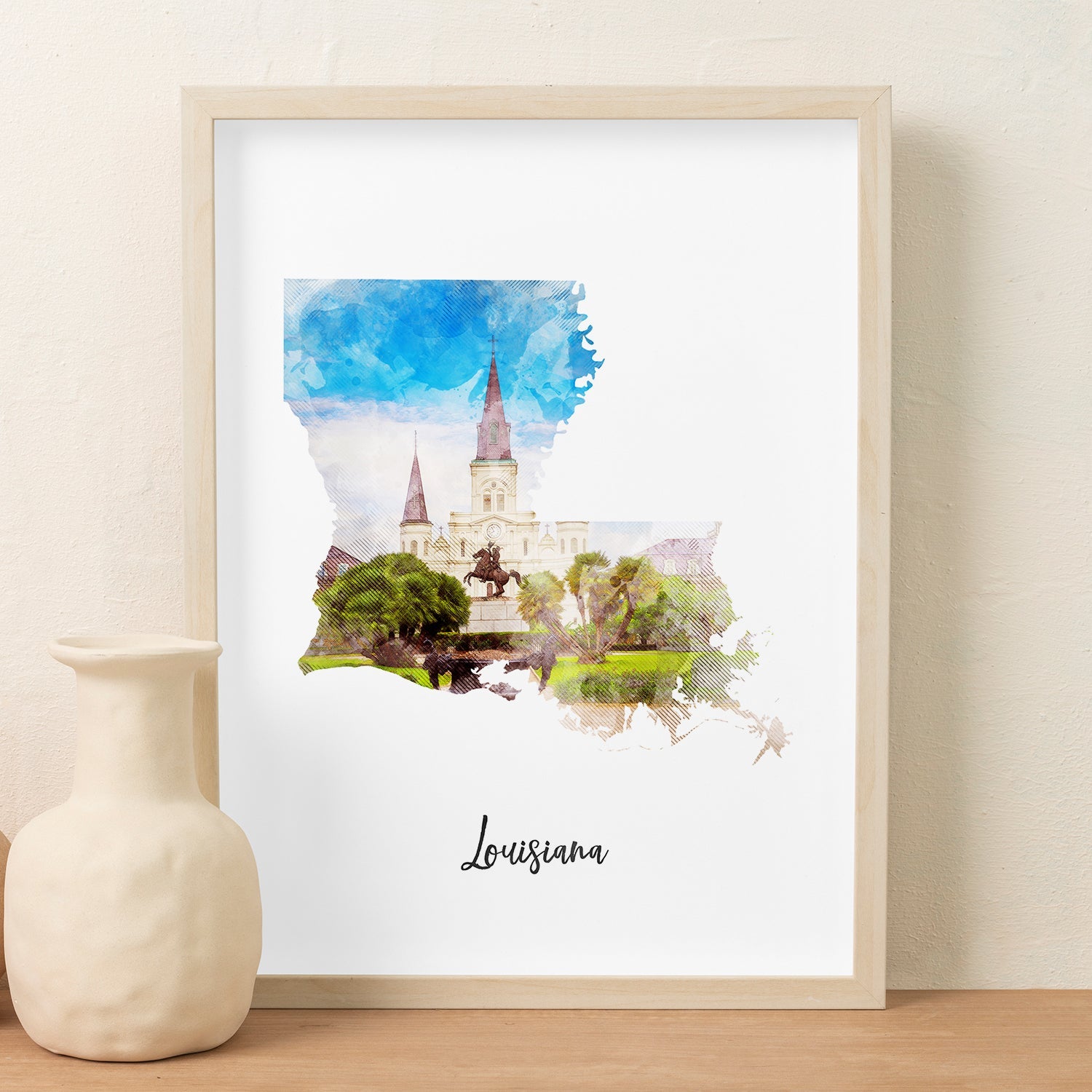 Louisiana Watercolor Map