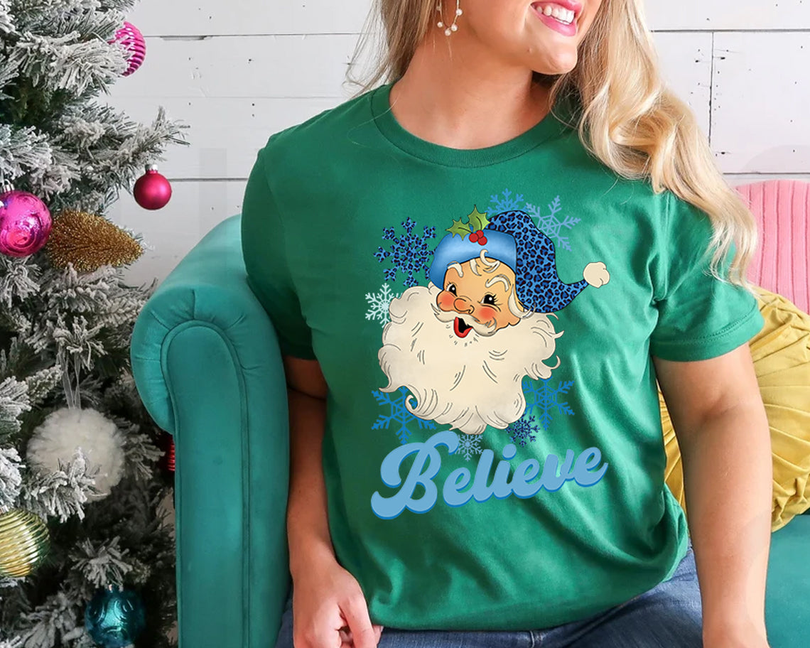 Blue Winter Believe Santa Graphic Tee