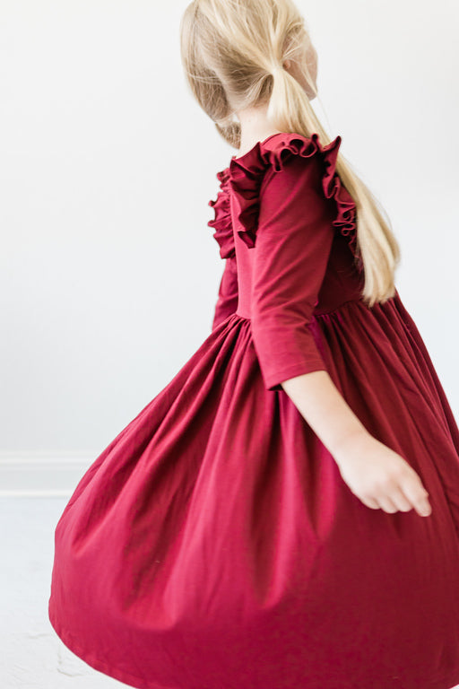 SALE Burgundy Ruffle Twirl Dress