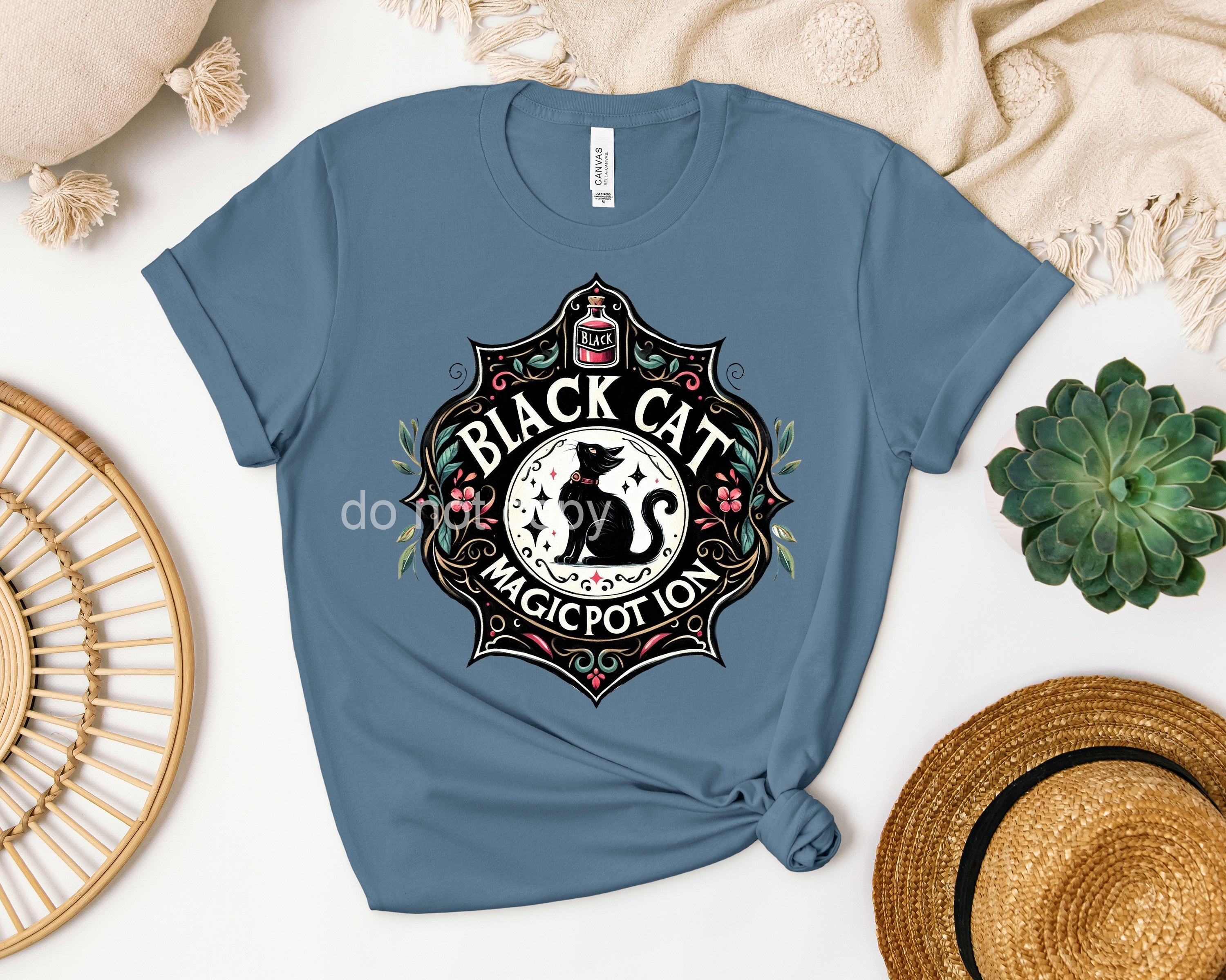Black Cat Magic Potion Label Graphic Tee