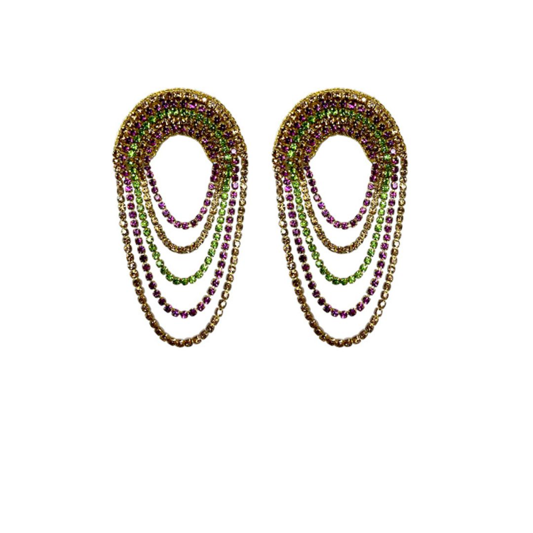 Rhinestone Oval Earrings - Mardi Gras
