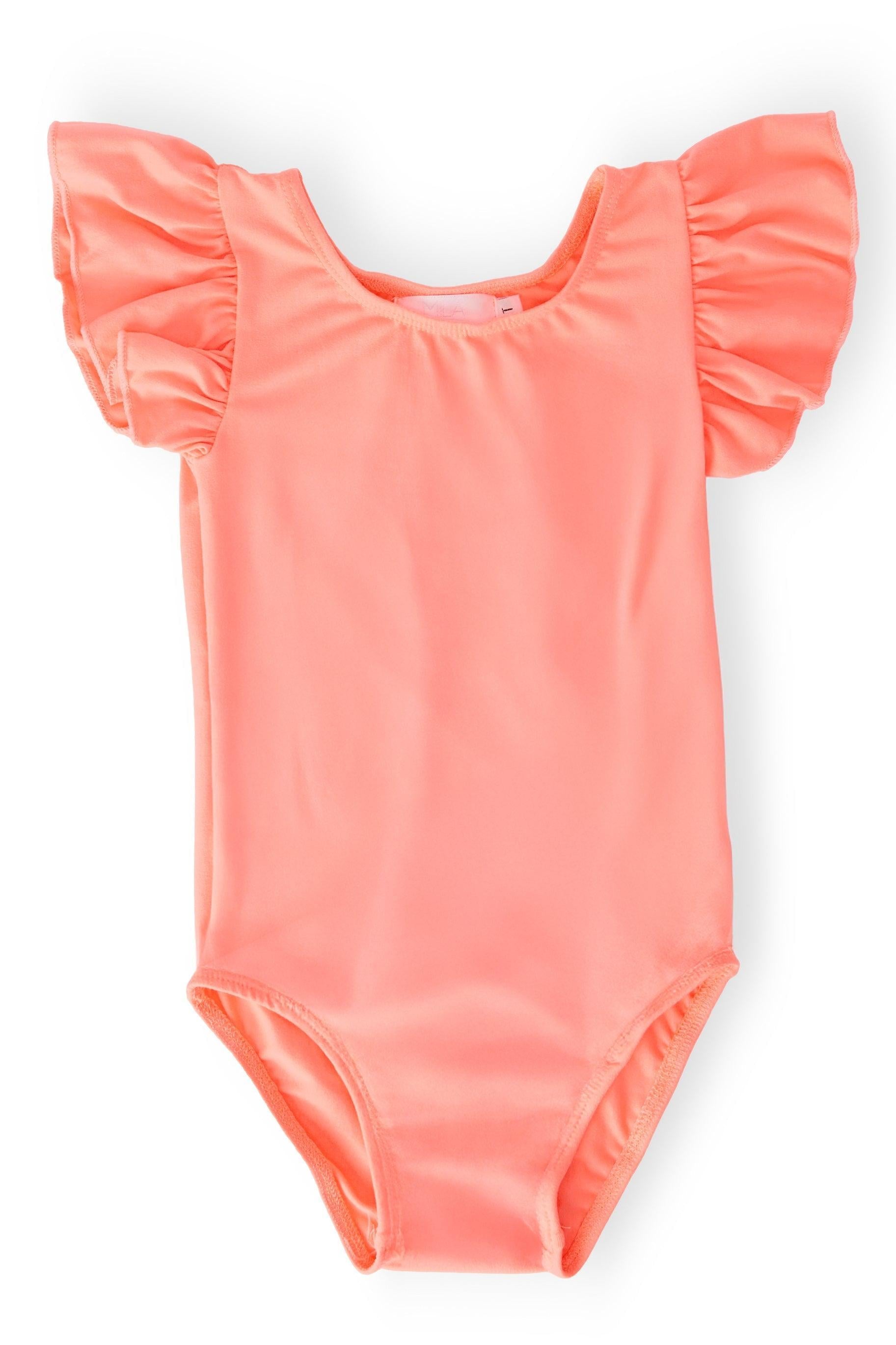 Neon Coral S/S Flutter Sleeve Leotard