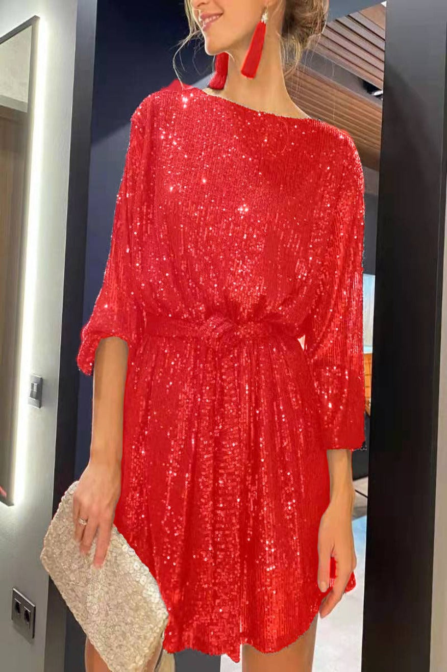 Red Sequin Festival Party Dress -clearance