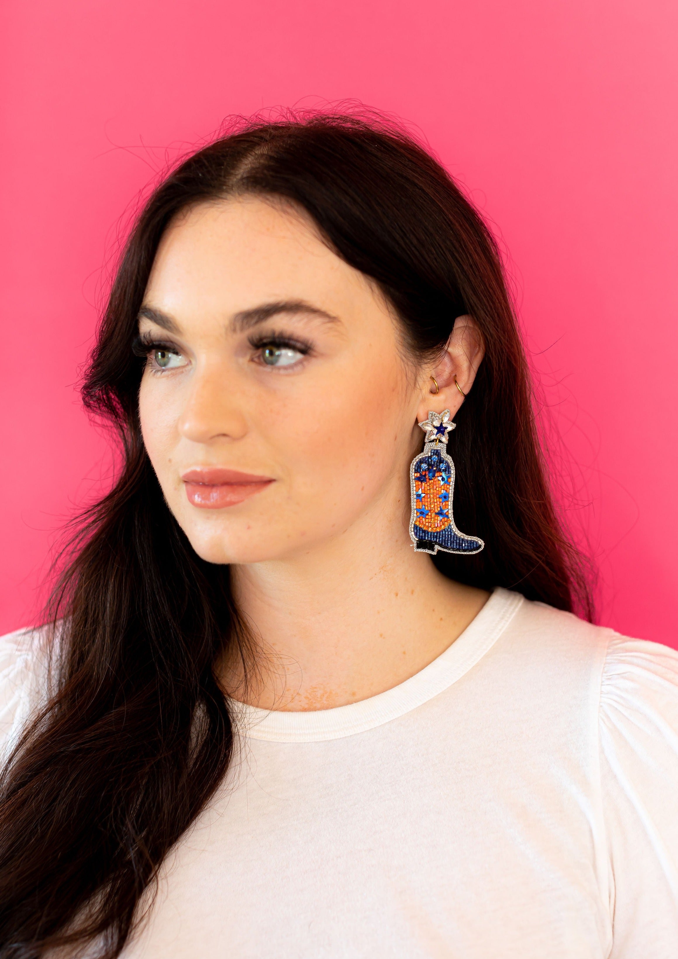 Cowgirl Boot Earrings - Blue and Orange