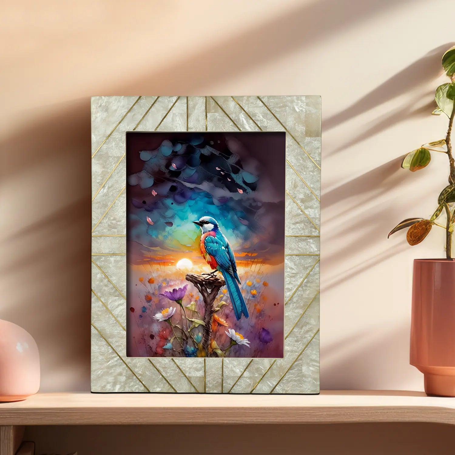 Brasselin Resin Inlay & Brass Crown Grey Picture Frame 4x6 & 5x7