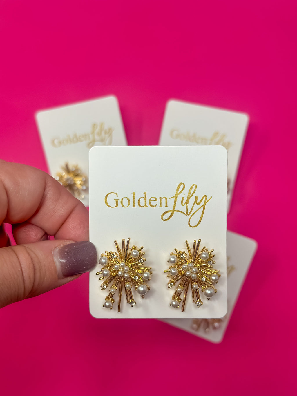 Gold Rhinestone Burst Earrings