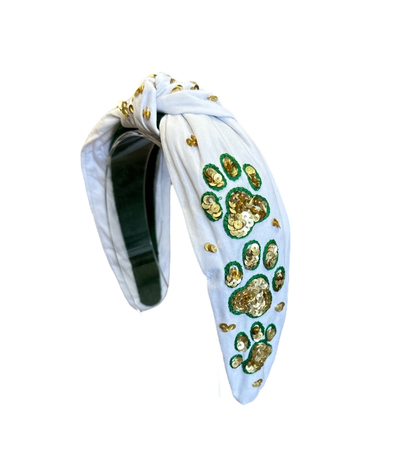 Headband Knot - Sequin Paw Print - Green