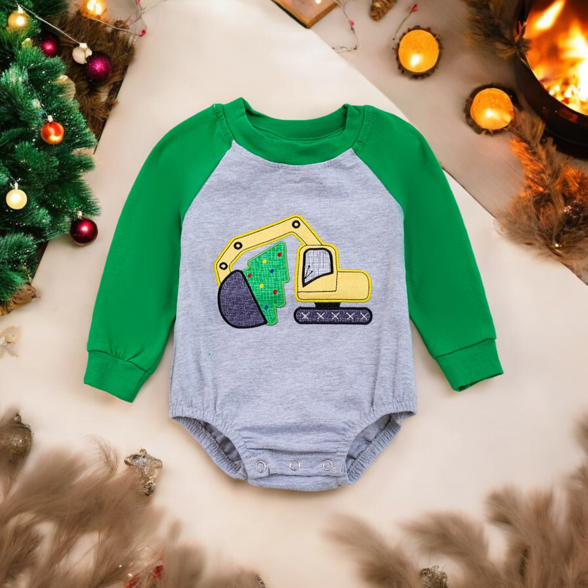 Construction Christmas Tree Boy Onesie