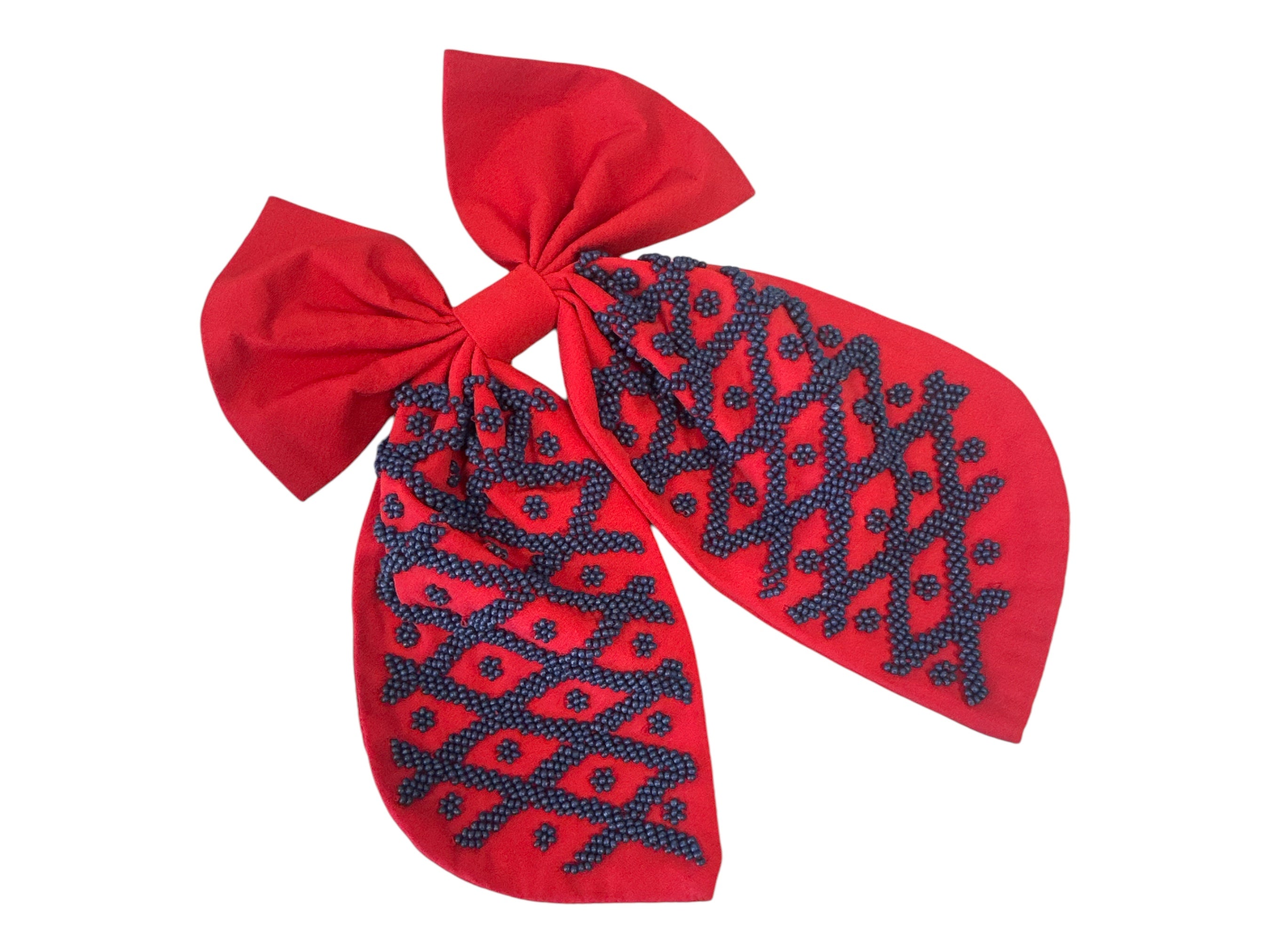 Bow - Red with Navy Cris Cross