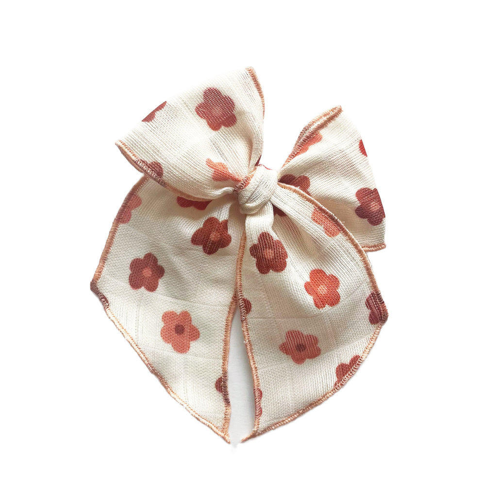 Fall Daisies on Cream Gauze Elle Bow