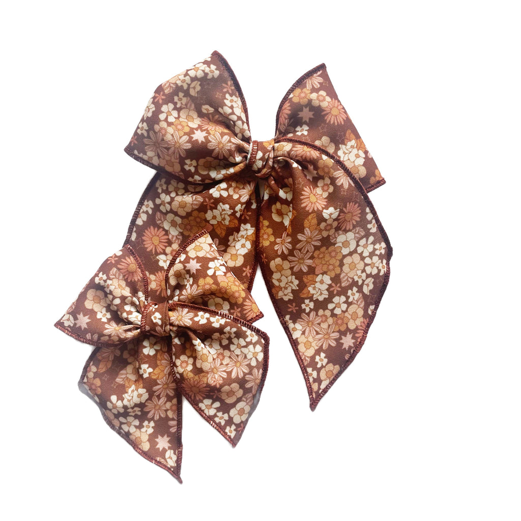 Brown Retro Floral Elle Bow
