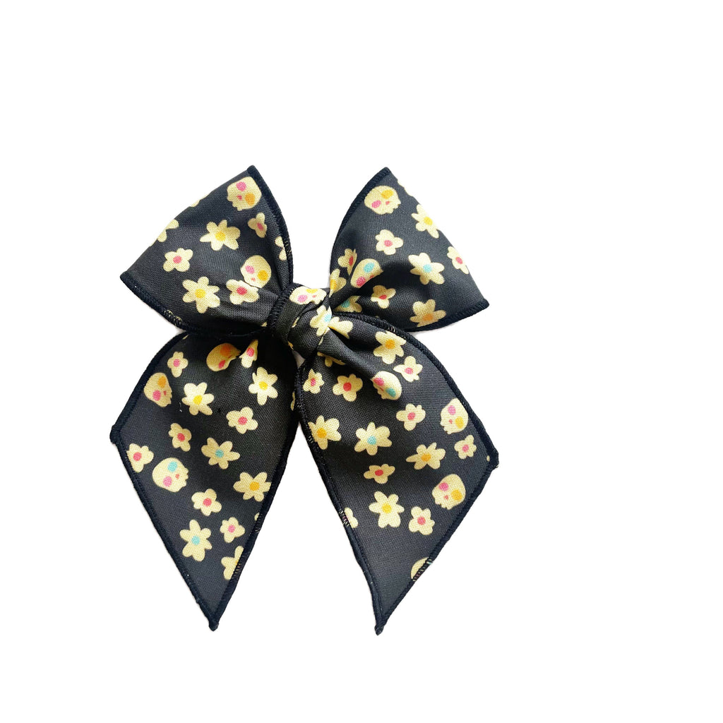 Bright Skulls on Black Elle Bow
