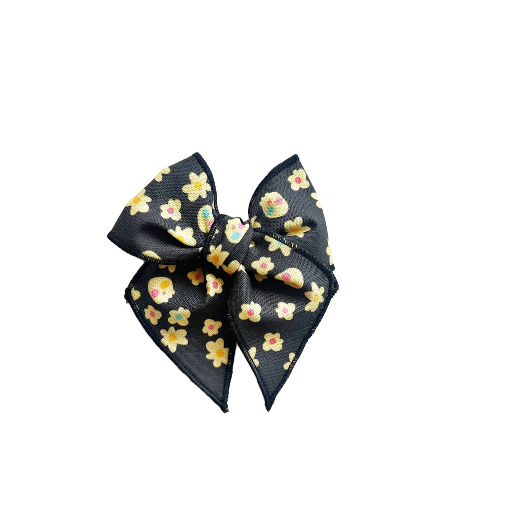 Bright Skulls on Black Elle Bow