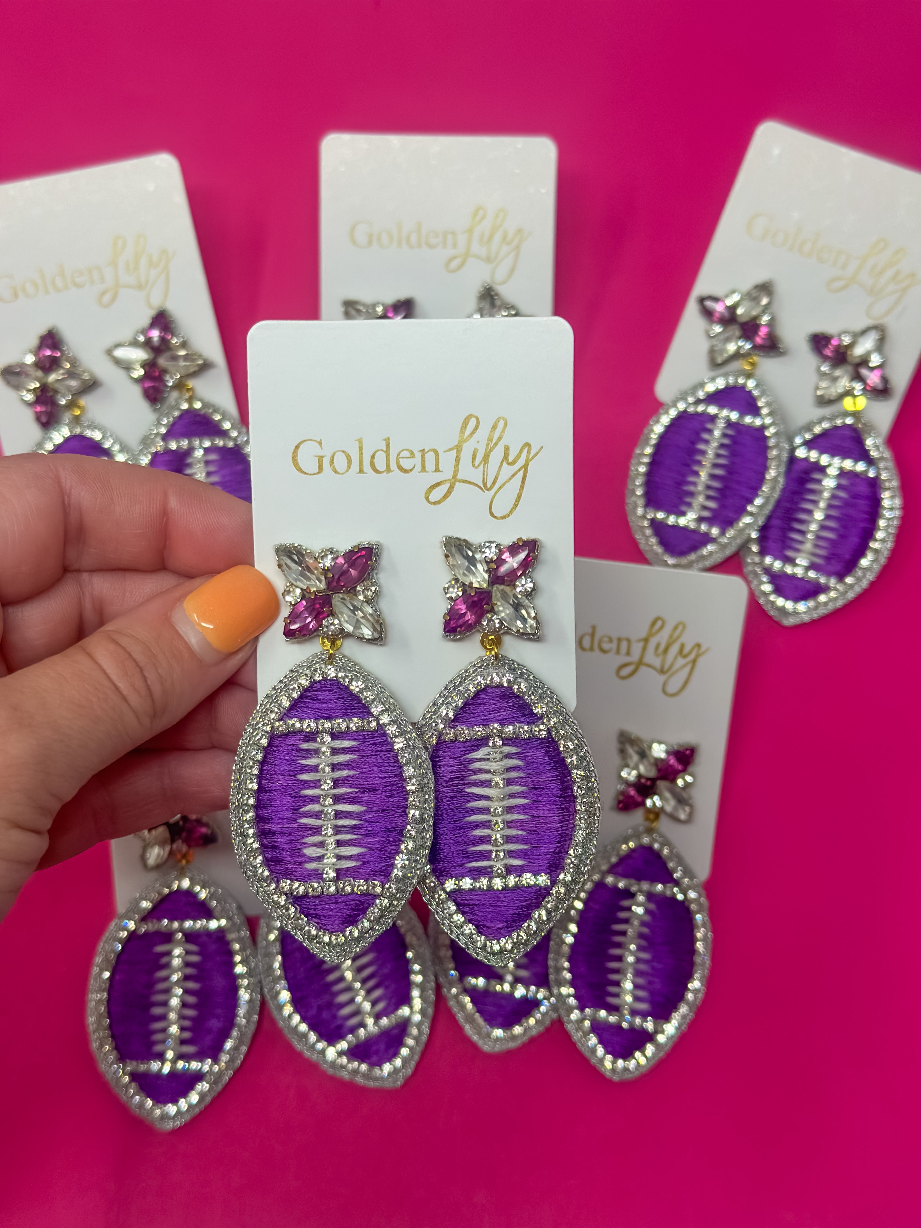 Football Thread Dangle Earrings - Purple