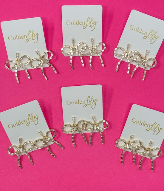Rhinestone Bow Dangle Earrings