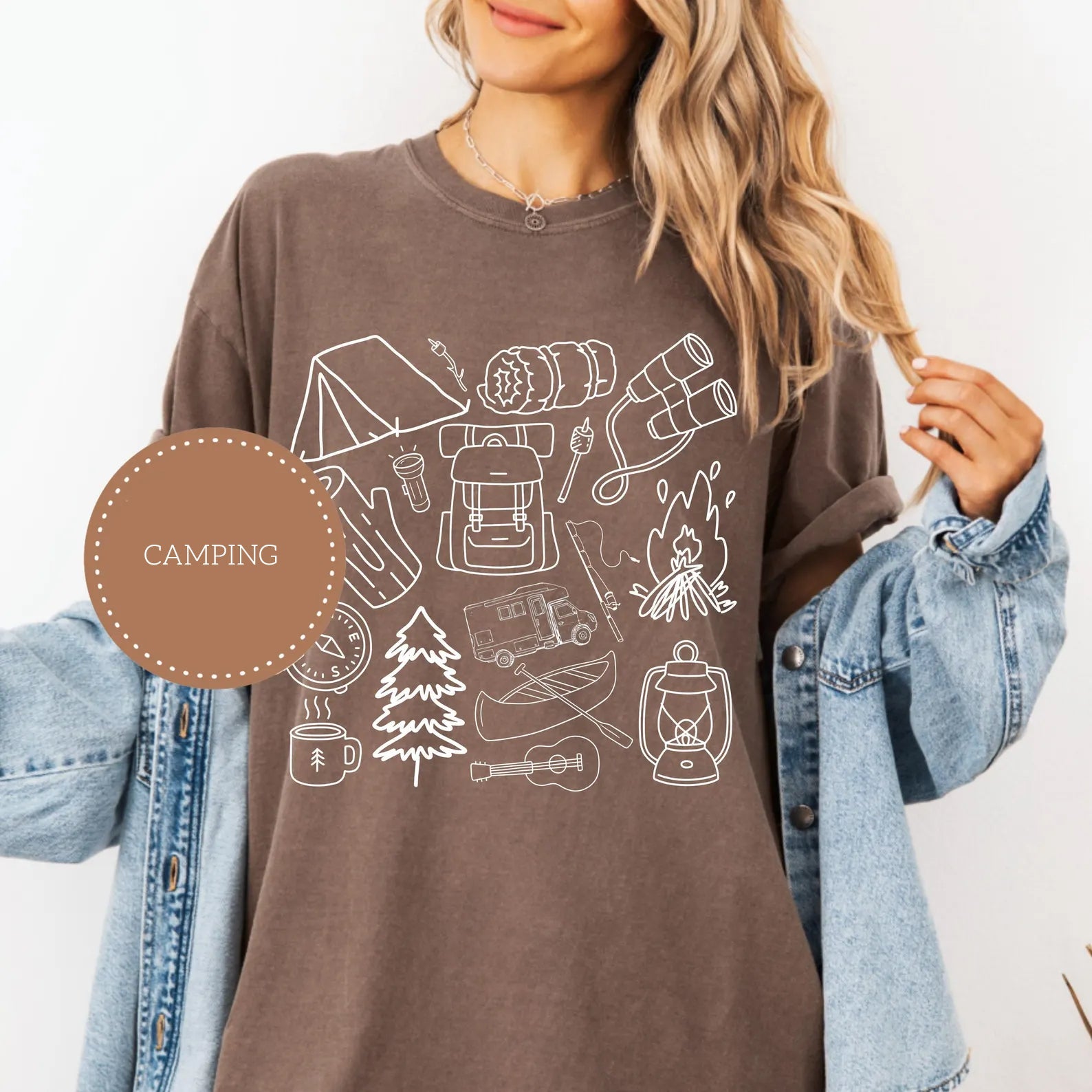 Camping Doodle Icons Graphic Tee