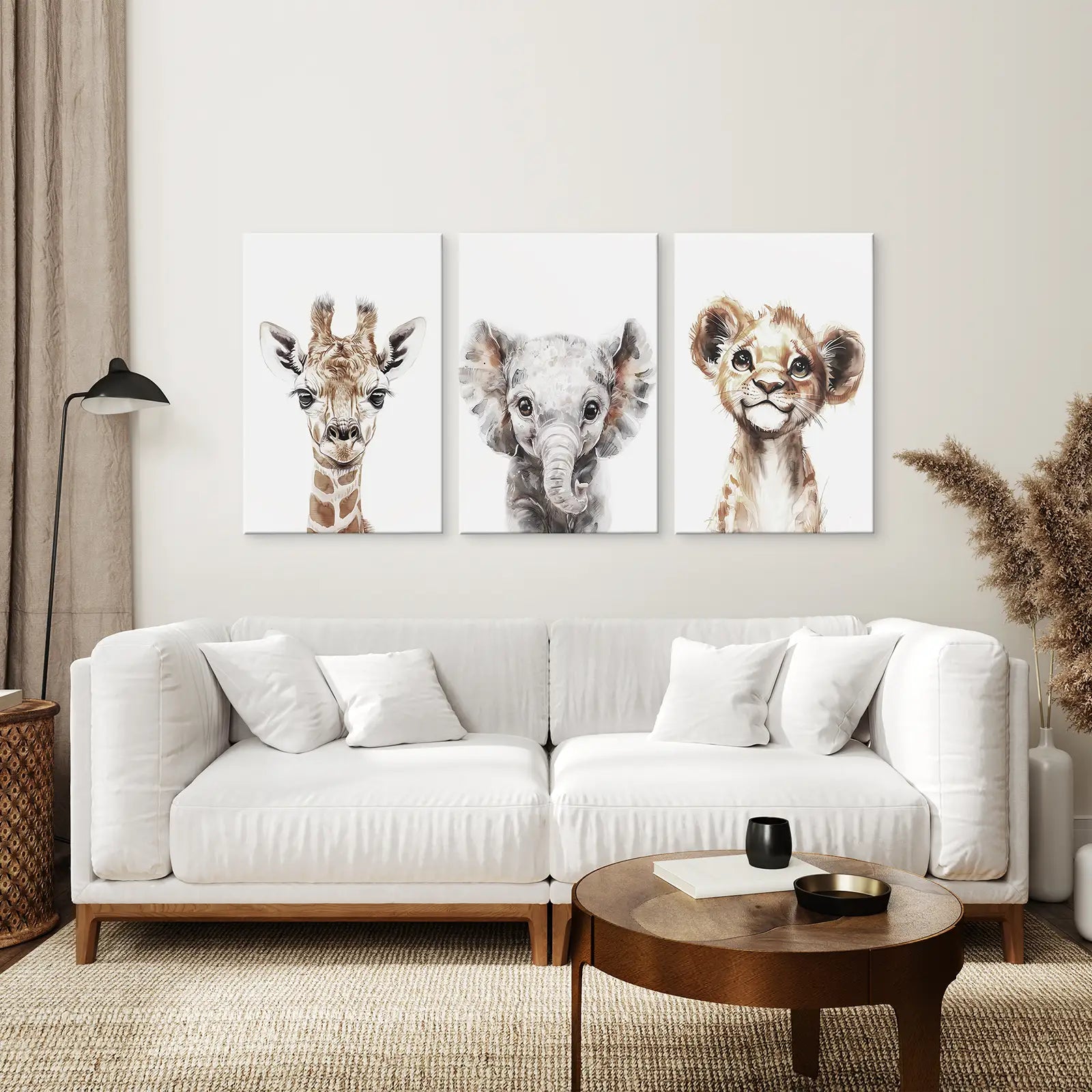 Cute Set of 3 Watercolor Jungle Animal Wall Art