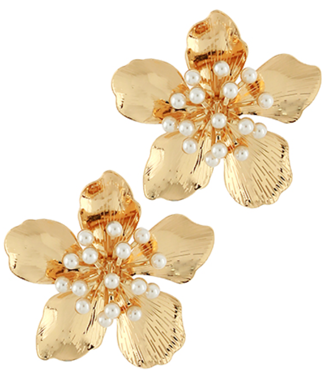 Textured Pearl Flower Earrings