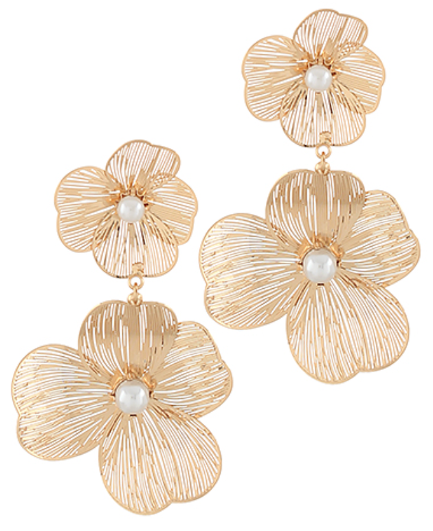 Gold Filagree Flower Dangle Earrings