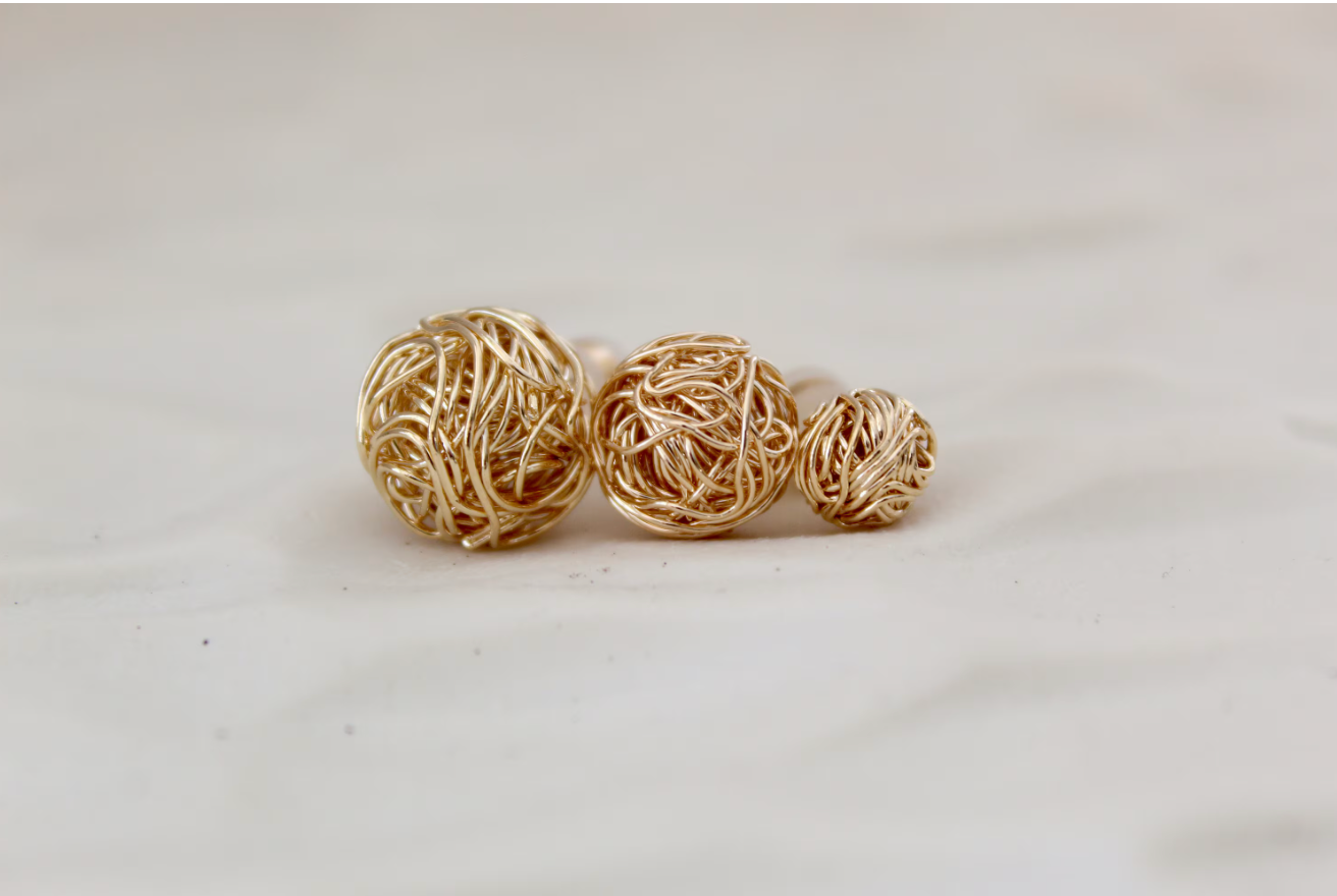 Wired Ball Gold Knot Stud Dainty Earrings