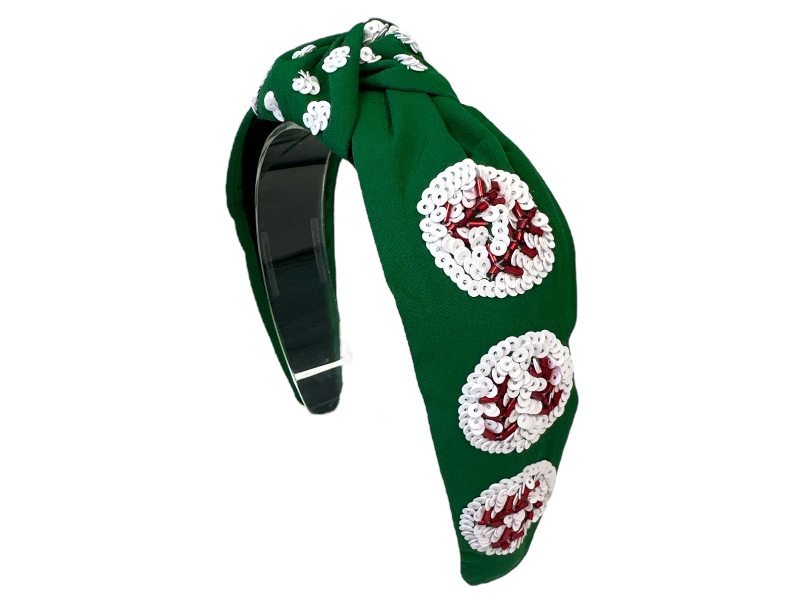 Baseball Knot Headband - Sequin Green