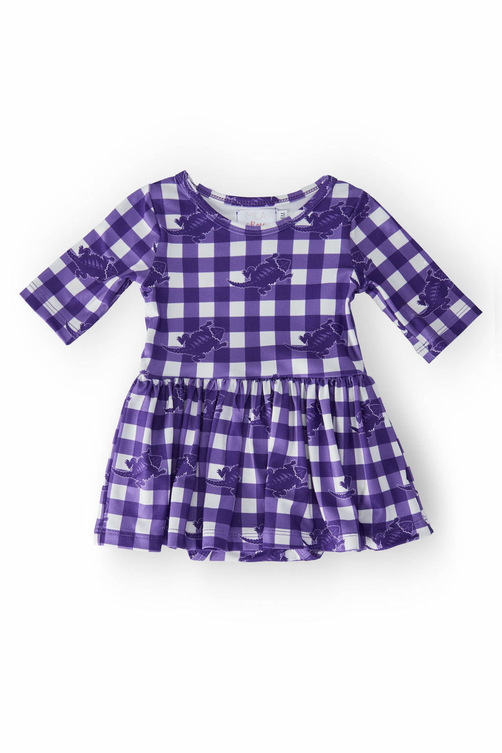 TCU Plaid Frog 3/4 Sleeve Twirl Bodysuit