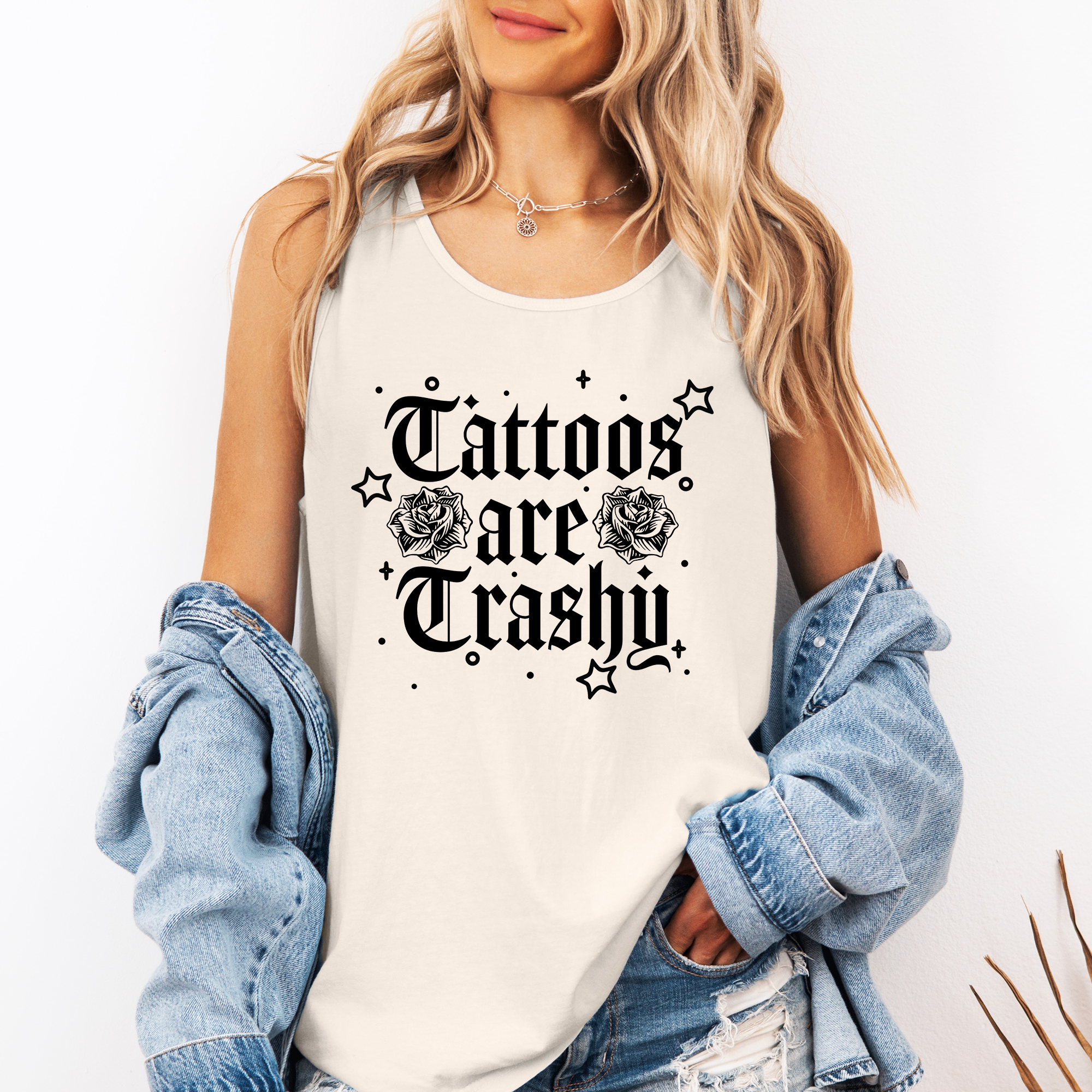 Tattoos Are Trashy, Funny, Sarcastic, Stars Comfort Colors Tank Top