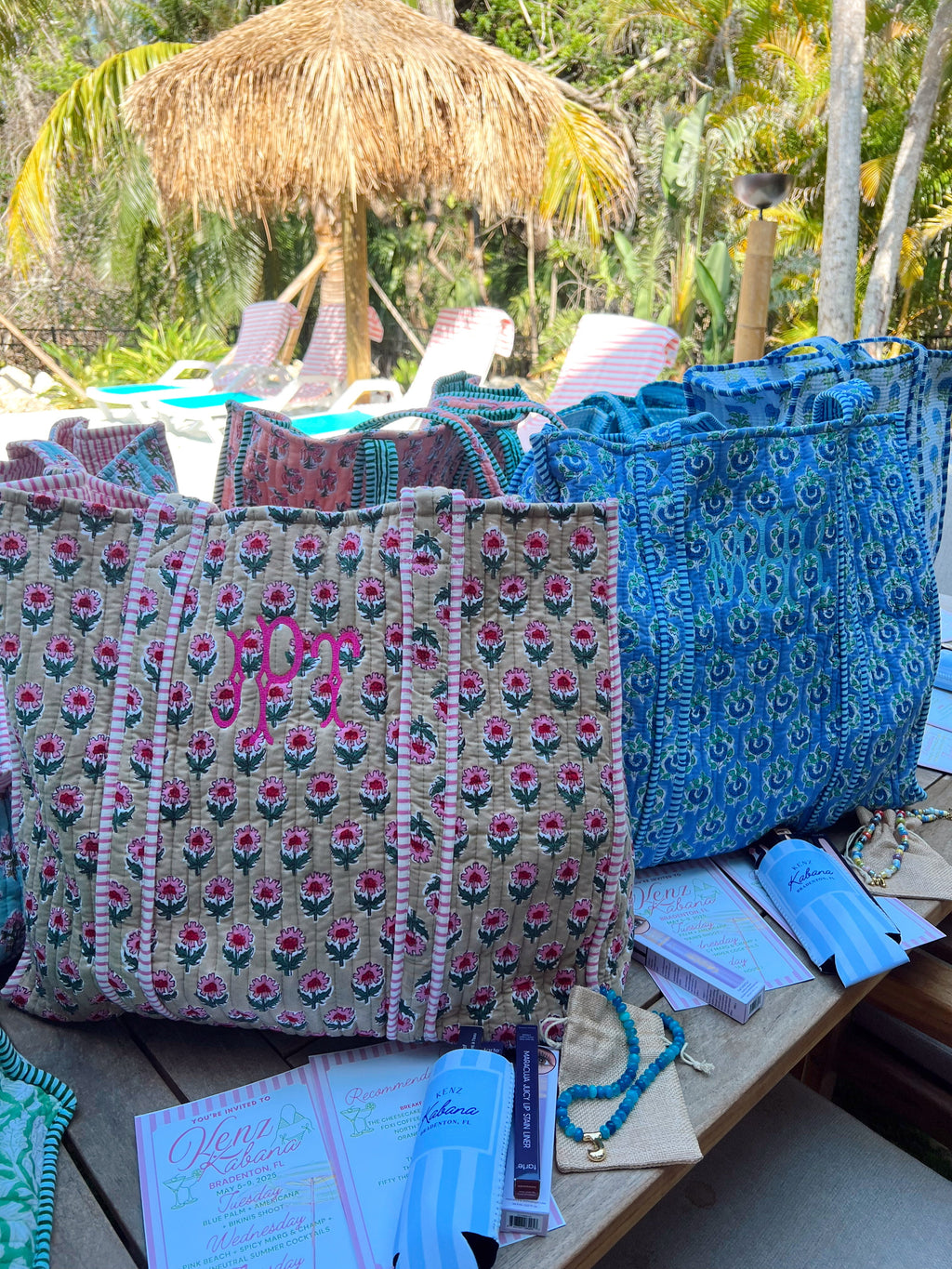 Quilted Block-Print Tote Bag